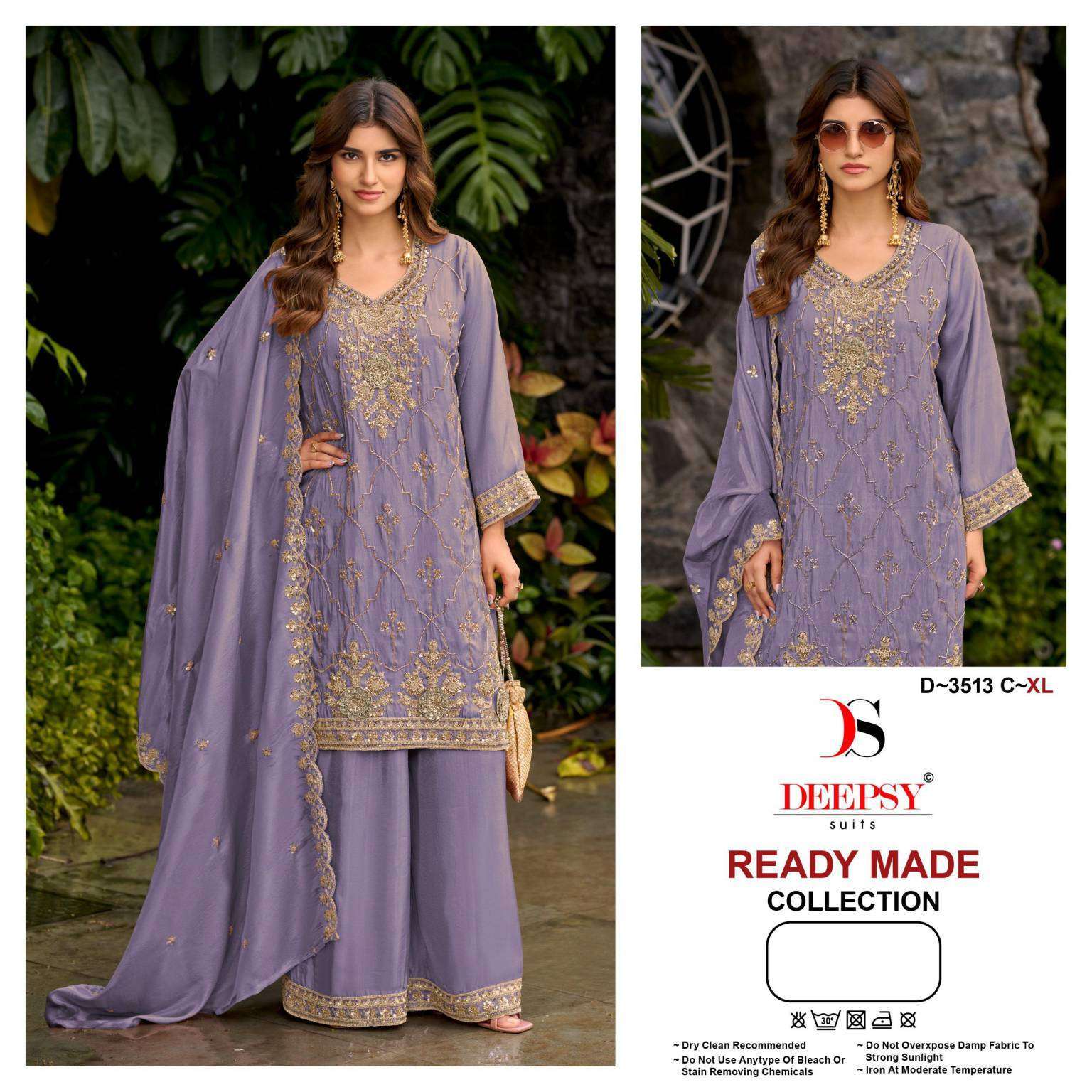 DEEPSY SUIT 3513 VISCOSE TISSUE SILK BEADS WORK READYMADE 3 PCS SET EXPORTERS 