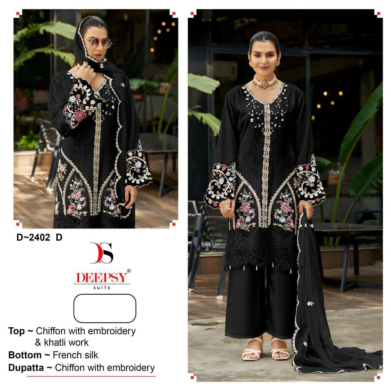 Deepsy Suit D No 2402 Pure Chiffon With Heavy Embroidery Work And Mirror Work Designer Dress Material Catalogue Wholesale Collection