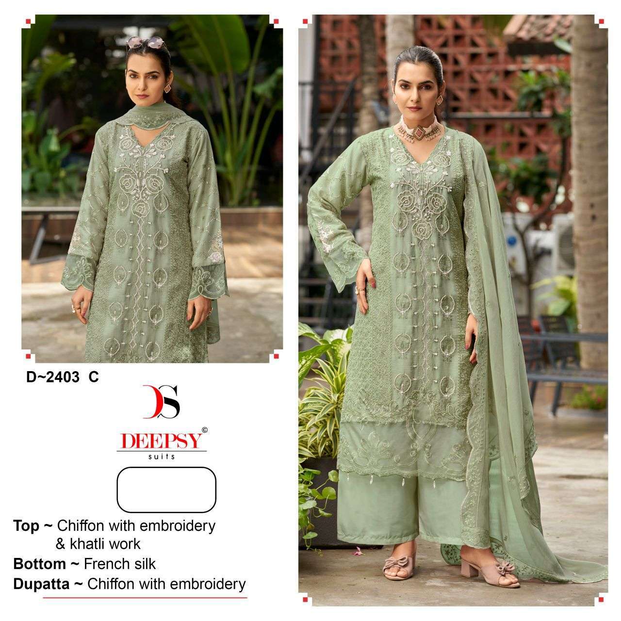 Deepsy Suit D No 2403 Pure Chiffon With Heavy Embroidery Work And Original Mirror Work Designer Dress Material Catalogue Wholesale Collection