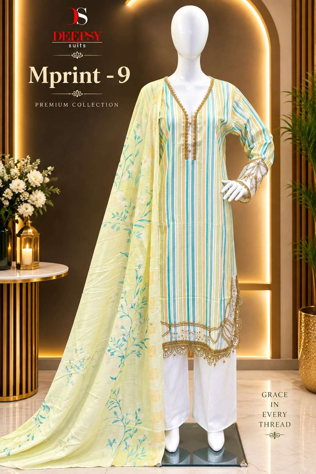 Deepsy Suits Mariab Mprint Vol 9 Pure Cotton Print Heavy Embroidery Patches Stitched Pakistani Style Readymade Suit Catalogue Wholesale Collection