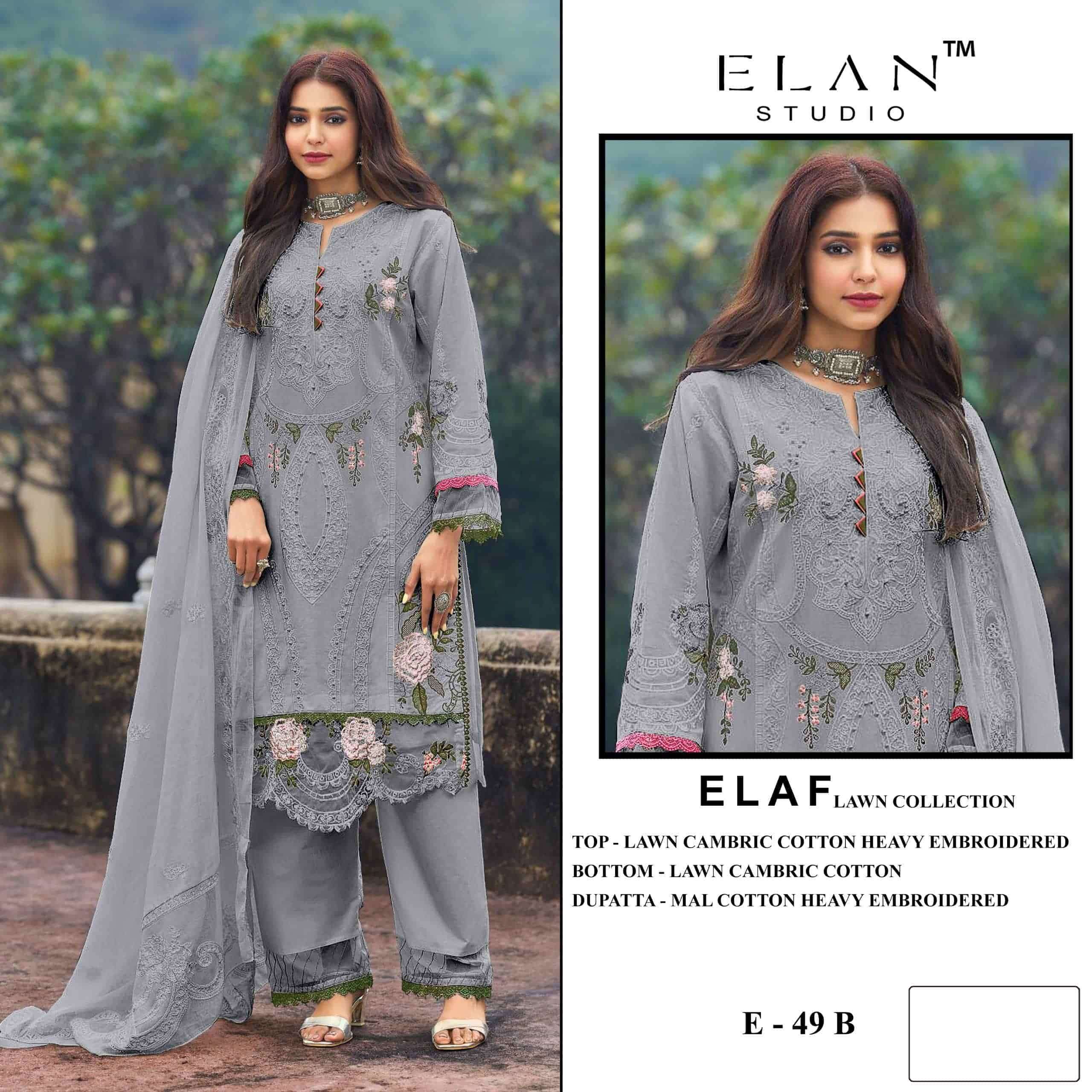 Elan Studio E-49 Cambric Lawn Cotton Dress Material Wholesale