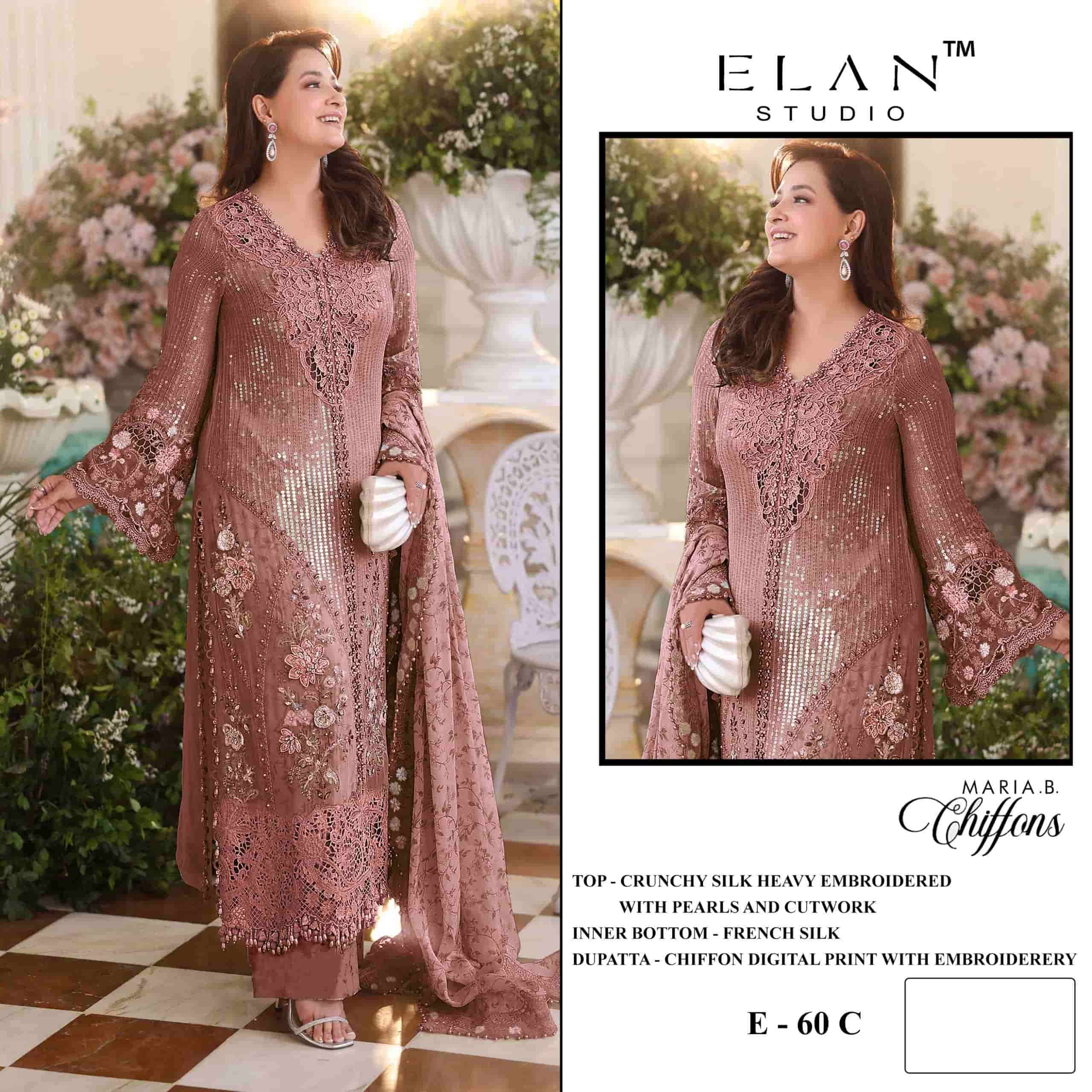 Elan Studio E-60 Premium Embroidered Lawn Pakistani Original / Replica Unstitched Suit Wholesale Surat
