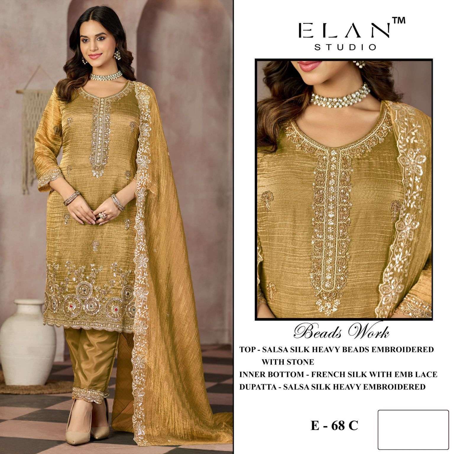 Elan Studio E-68 Salsa With Heavy Embroidered Pakistani Salwar Kameez Collection Wholesale Catalogue Original Maajisa Fashion Surat