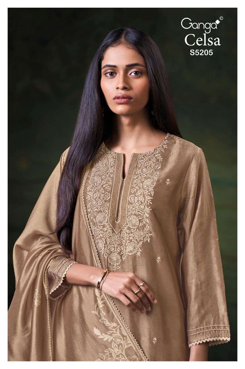 Ganga Celsa 5205 Bemberg Russian Silk Designer Party Wear Suit Collection Wholesale Catalogue Original Maajisa Fashion Surat
