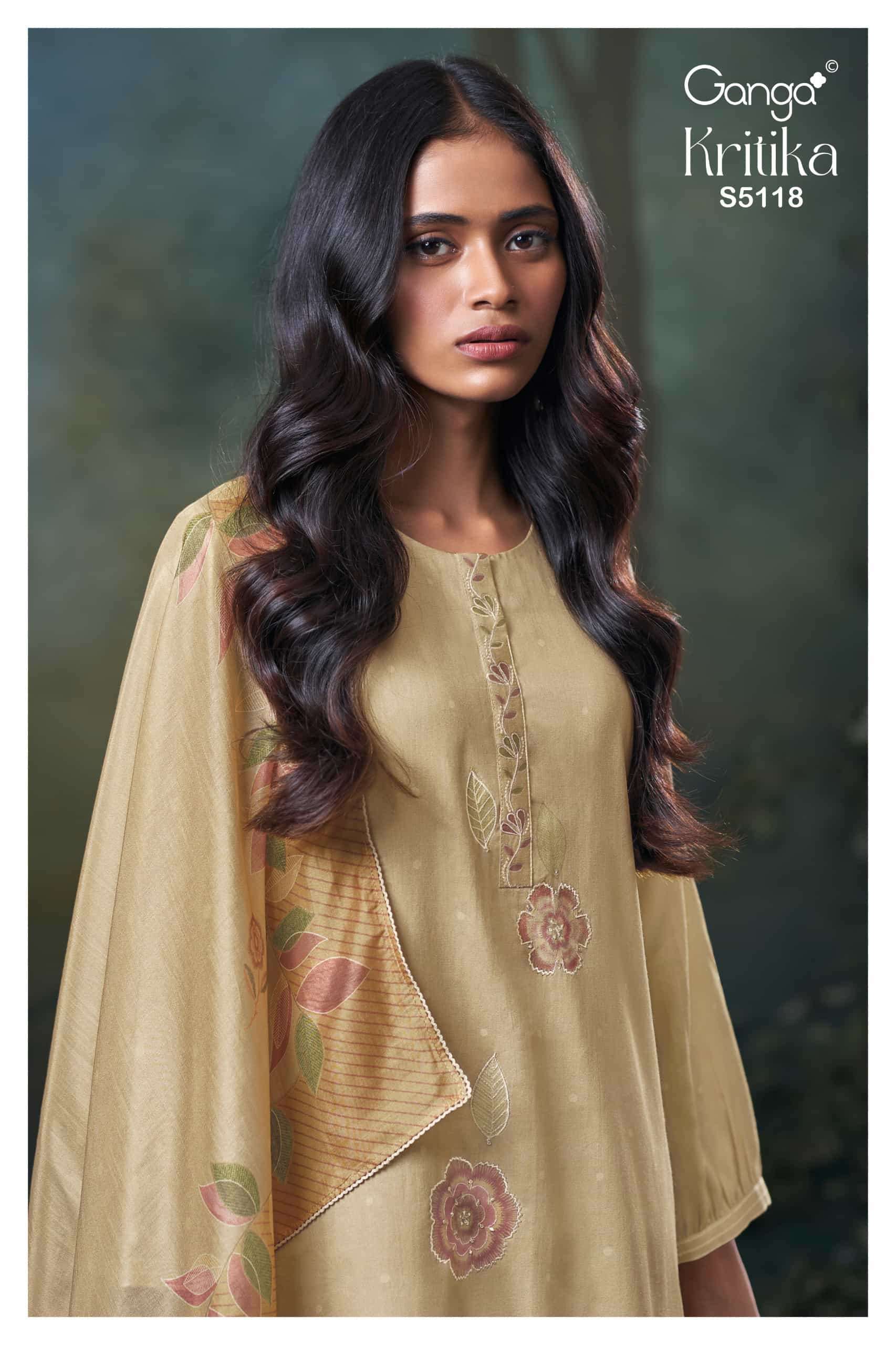 GANGA FASHION KRITIKA 5118 PREMIUM COTTON SATIN FANCY EMBROIDERED SALWER KAMEEZ BEST RATE 