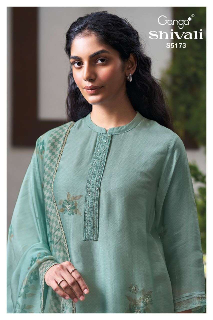 GANGA FASHION SHIVALI 5173 BEMBERG SILK SATIN HAND EMBROIDERED SUIT WHOLESALER 2026