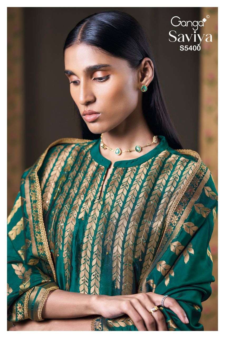 Ganga Saviya 5400 Viscose Woven Hand Embroidered Salwar Kameez Wholesale Catalogue