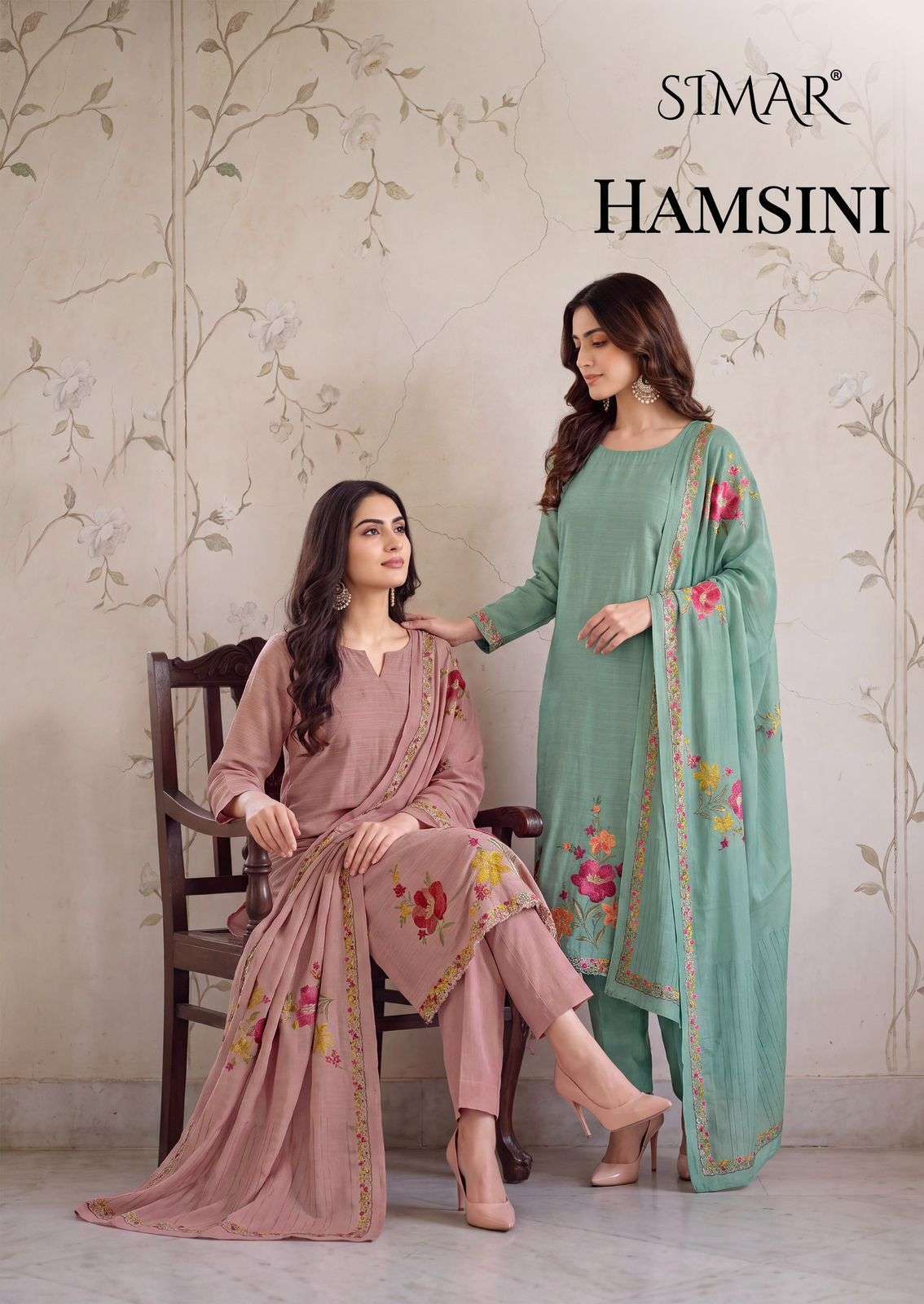 GLOSSY HAMSINI VISCOSE MUSLIN PRINT EMBROIDERED SALWER KAMEEZ BEST RATE DEALER 