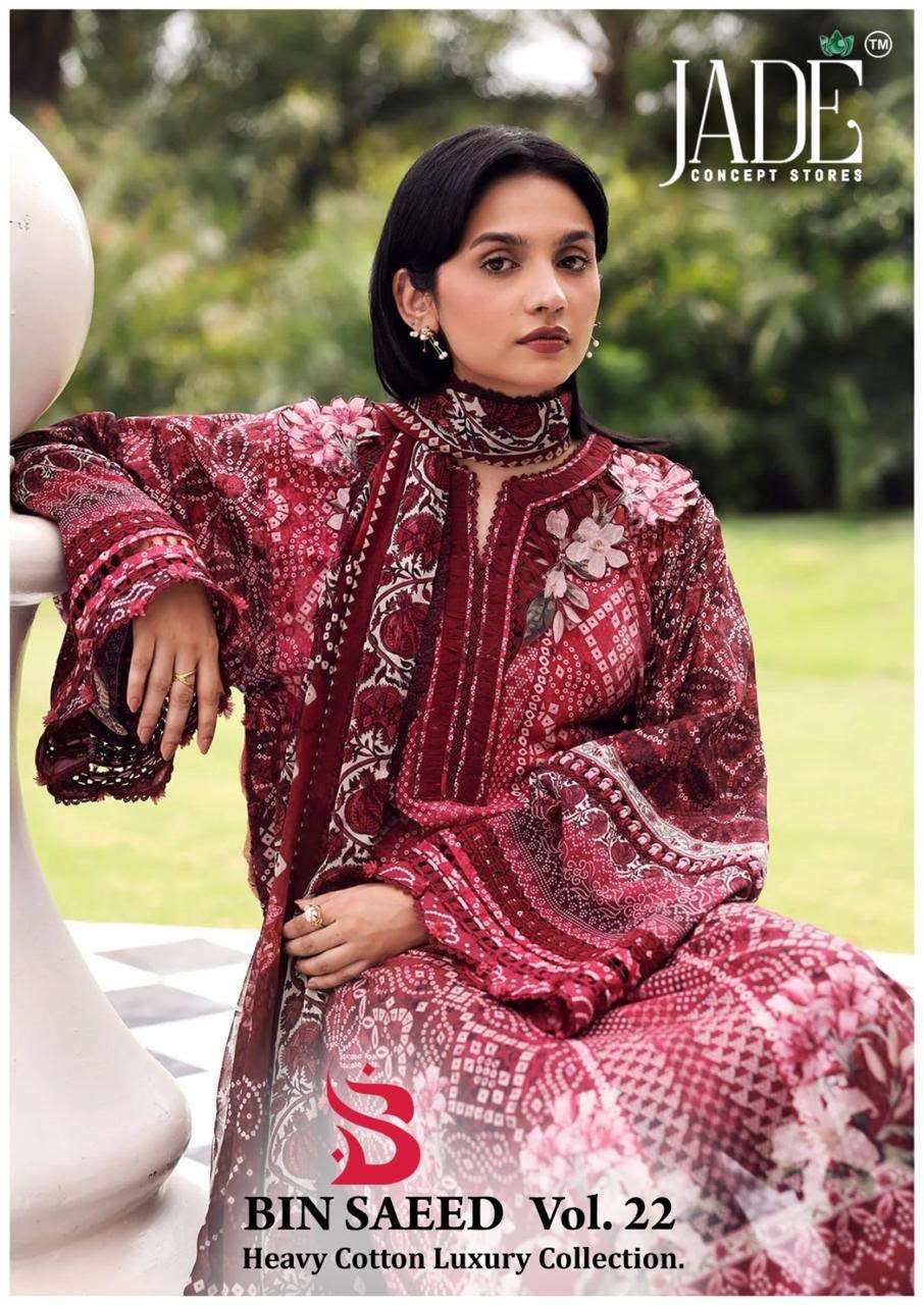 Jade Bin Saeed Vol-22 Cotton Pakistani Suit Collection Wholesale Catalogue Original Maajisa Fashion Surat