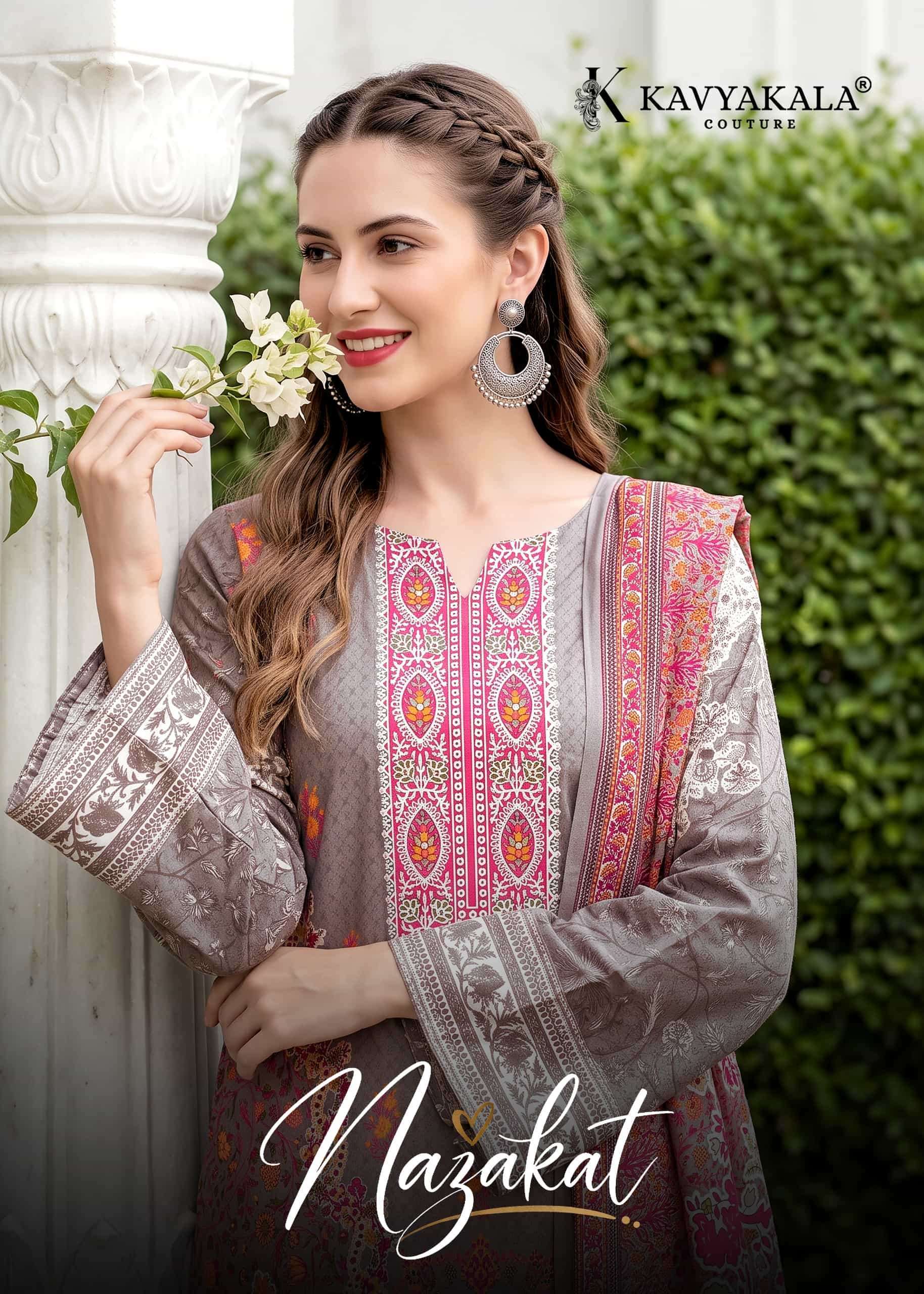 Kavyakala Nazakat Pure Cambric Cotton With Embroidery Work Dress Material Wholesale Surat