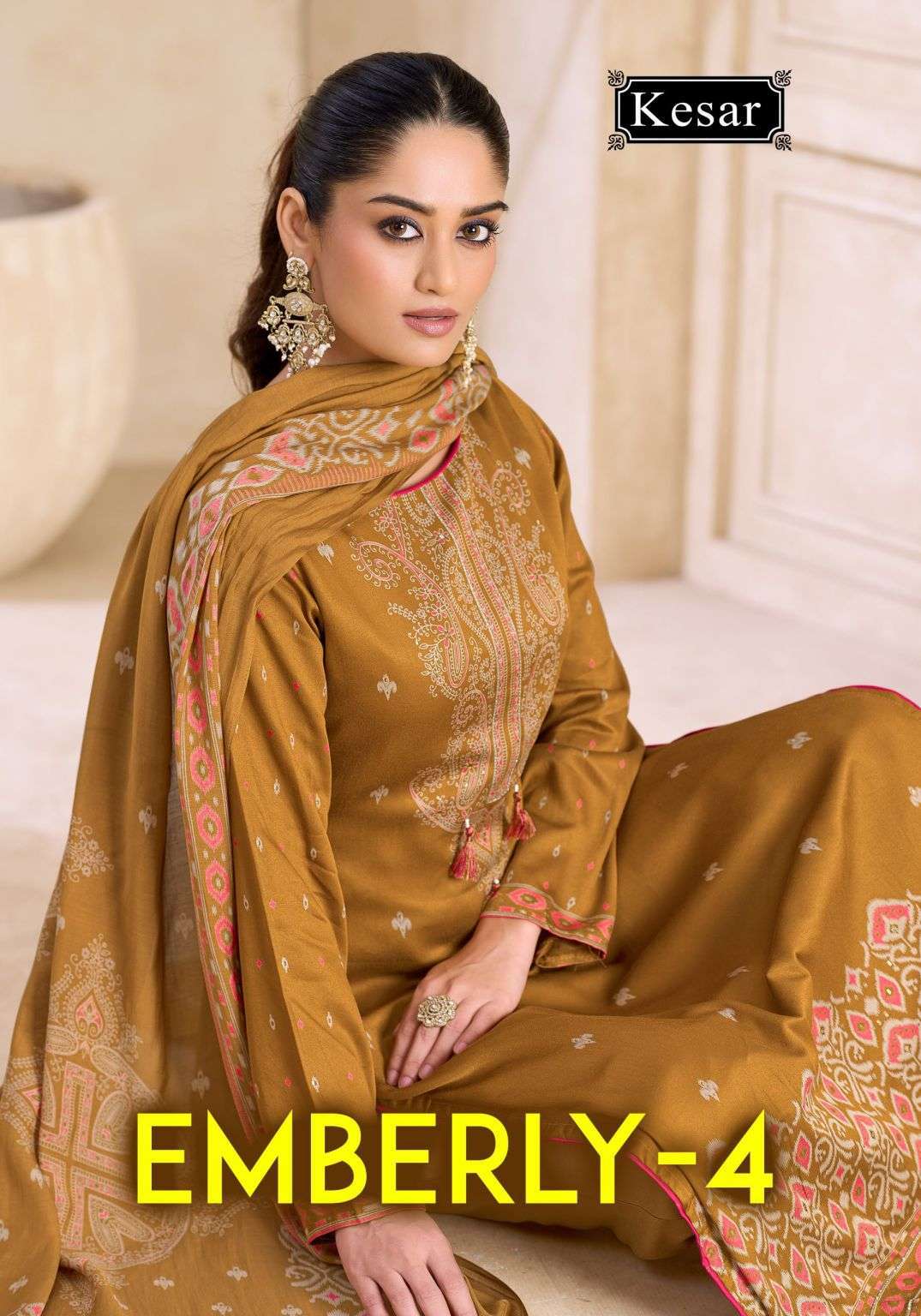 Kesar Embery Vol-4 Pure Gaji Satin Bandhani Print With Mirror Handwork Designer Dress Material Catalogue Wholesale Collection
