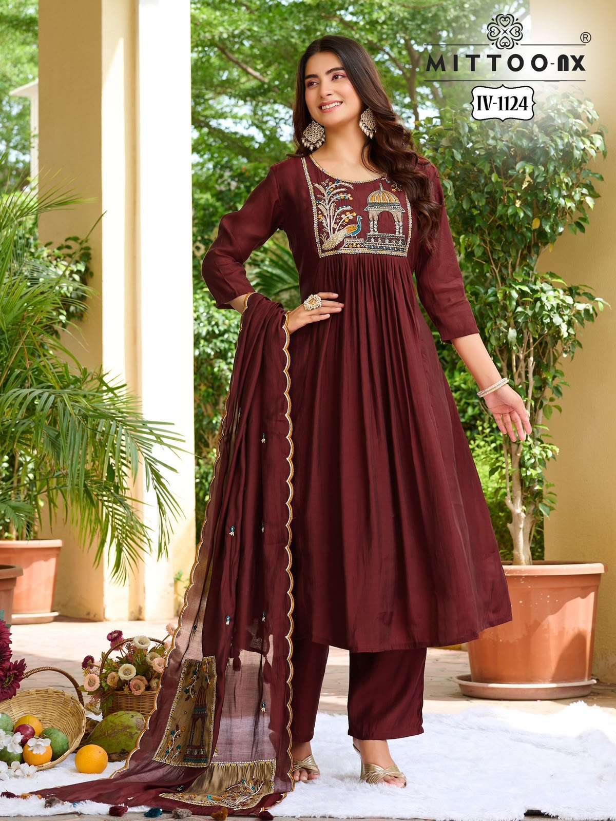 MITTOO 1124 1126 TO 1128 CHANDERI SILK DESIGNER READYMADE 3 PIECE SET WHOLESALER 