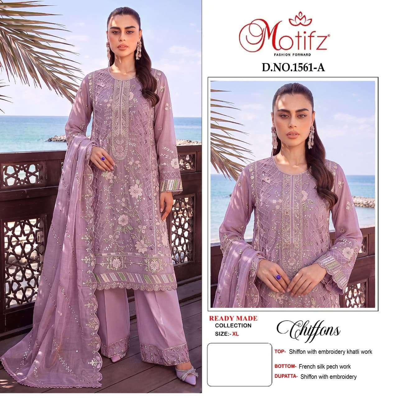 Motifz 1561 Chiffon Embroidered Pakistani Suit Wholesale Catalogue