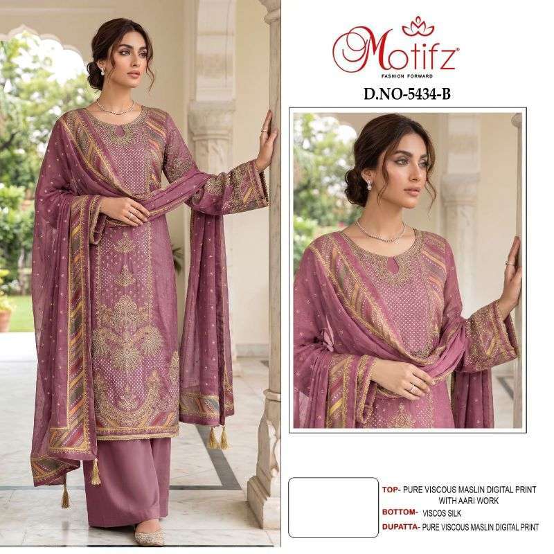 Motifz 5434 Viscose Muslin Pakistani Suit Wholesale Catalogue