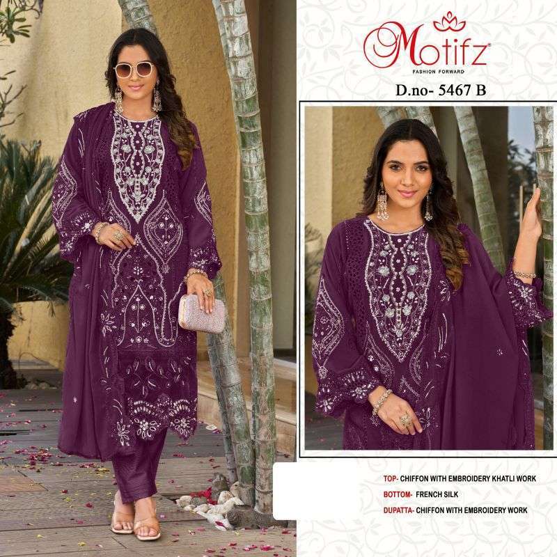 Motifz 5467 Chiffon Embroidered Collection 4 Pcs Set