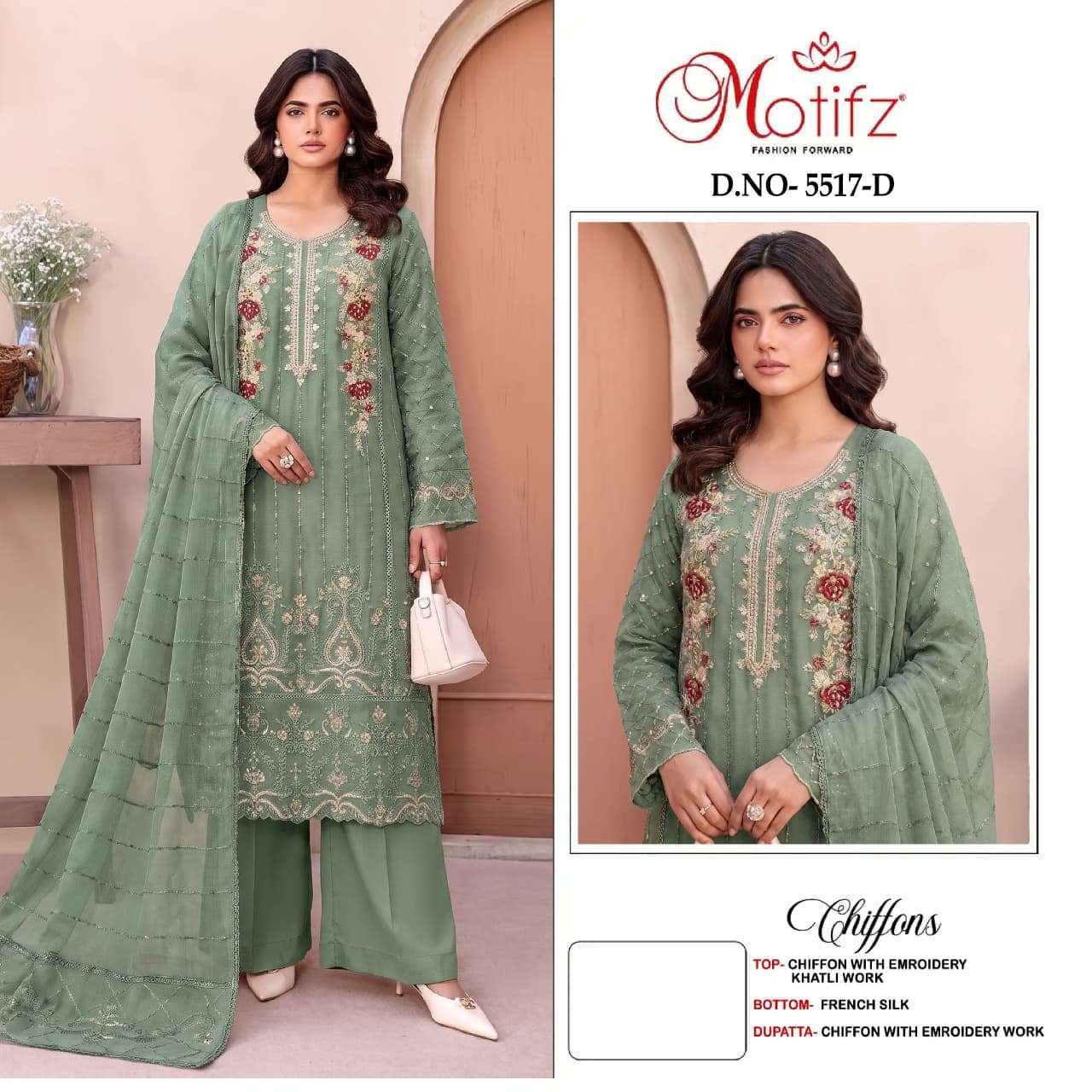 Motifz D 5517 Pakistani Chiffon Suit Wholesale Catalogue