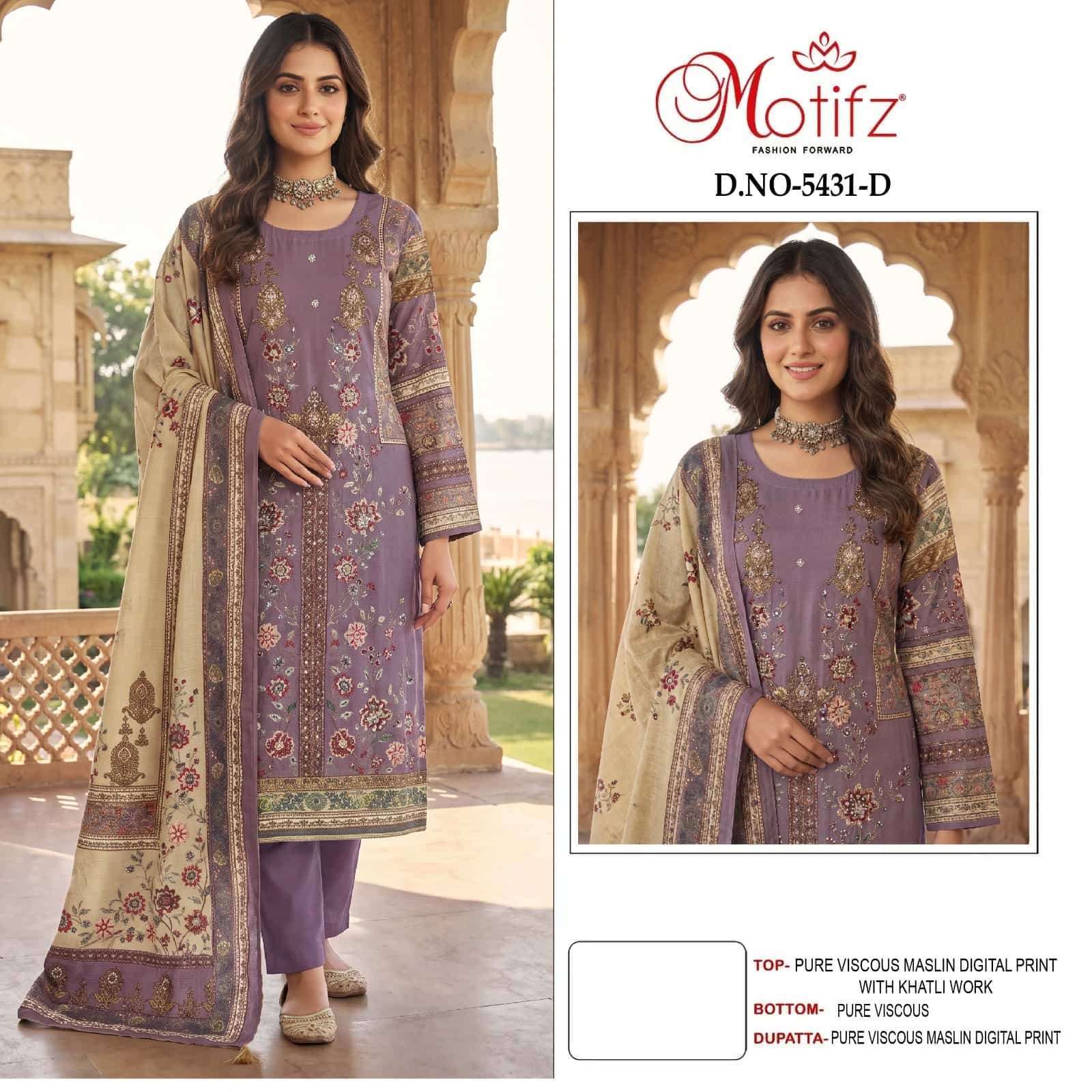 MOTIFZ FASHION D 5431 LATEST PAKISTANI MUSLIN SALWER KAMEEZ BEST RATE DEALER 