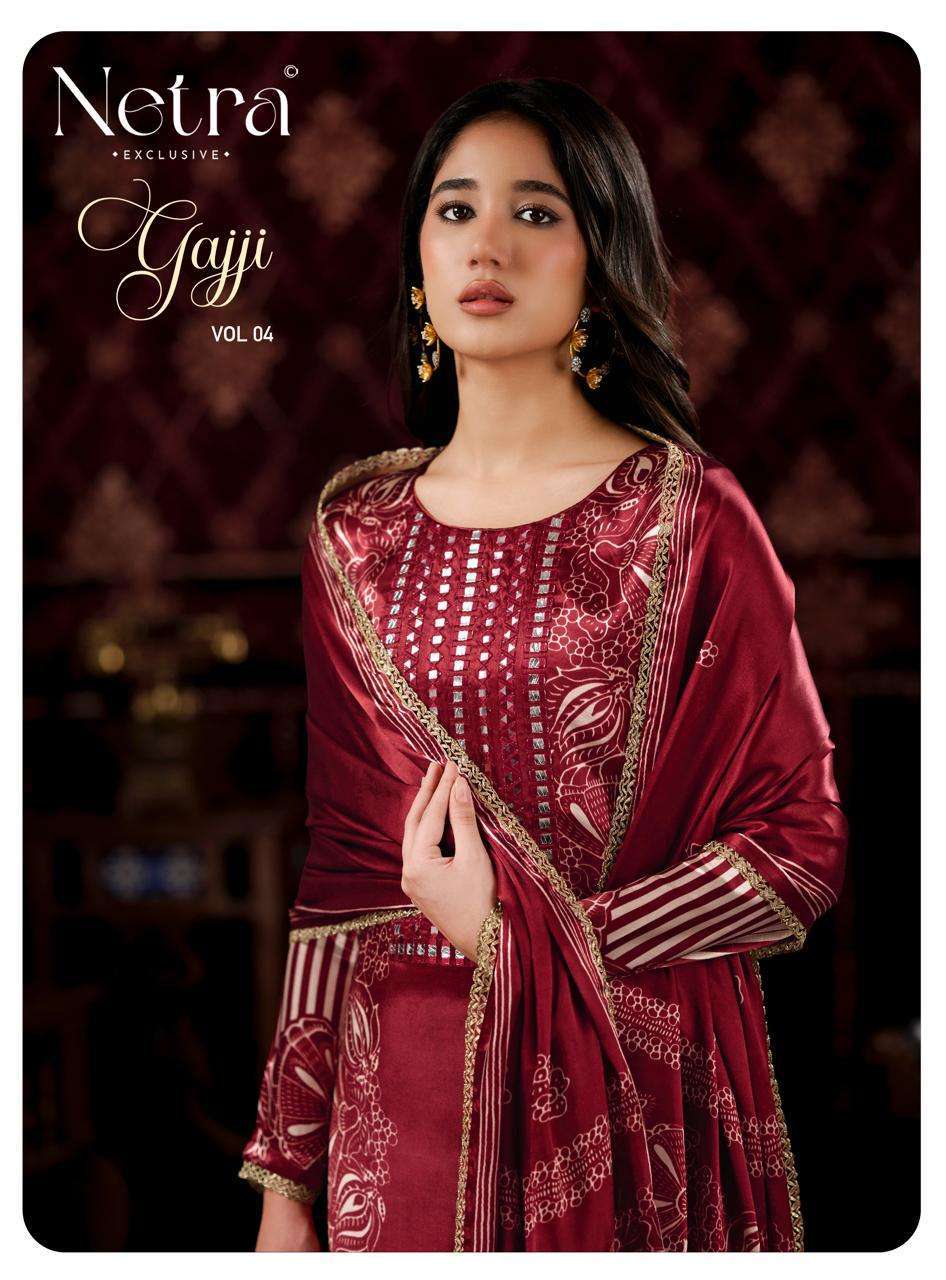 NETRA GAJJI VOL 4 SILK BANDHNI PRINTED SALWER KAMEEZ BEST RATE 