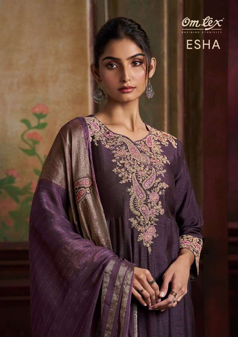 Omtex Esha Raw Silk Embroidery Party Wear Collection Wholesale Catalogue