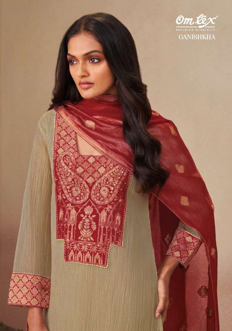 OMTEX GANISHKHA SHIMMER CRUSH WITH HANDWORK SALWER KAMEEZ BEST RATE DEALER