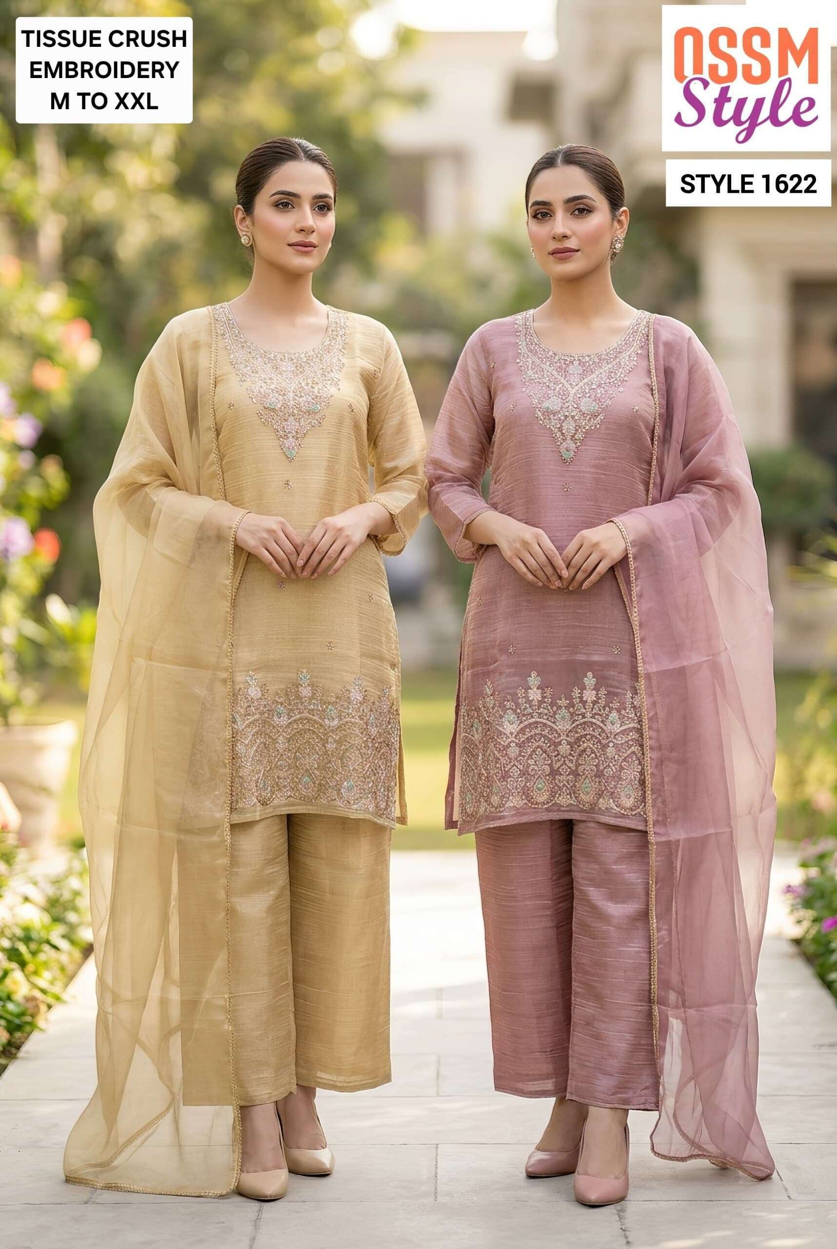 OSSM STYLE 1620 TO 1625 SALSA SILK WITH BEADS WORK READYMADE 3 PCS SET WHOLESALER 
