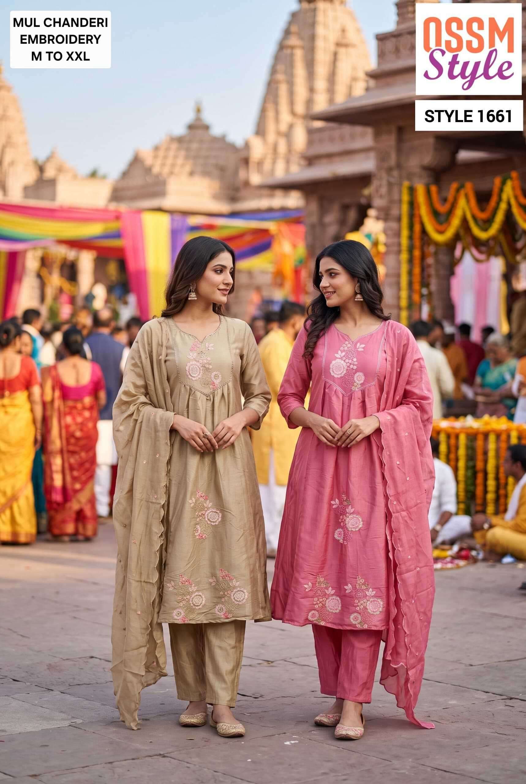 OSSM STYLE 1661 COLORS FANCY WORK CHANDERI SALWER KAMEEZ BEST RATE 