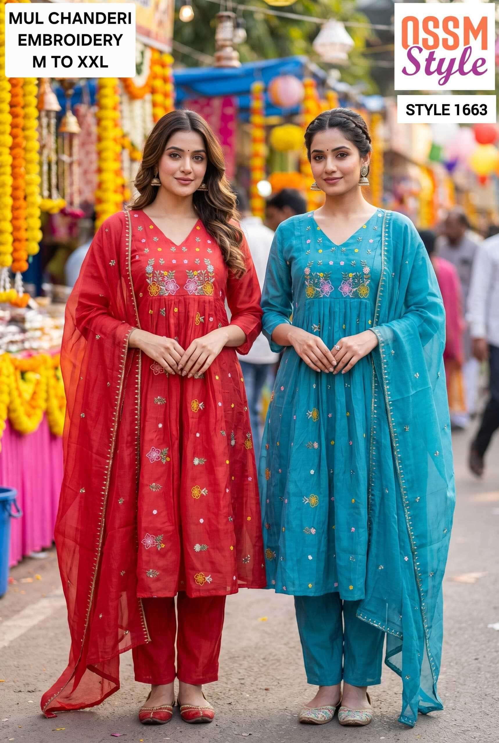 OSSM STYLE 1662 TO 1664 MAL CHANDERI READYMADE 3 PCS SET WHOLESALER 