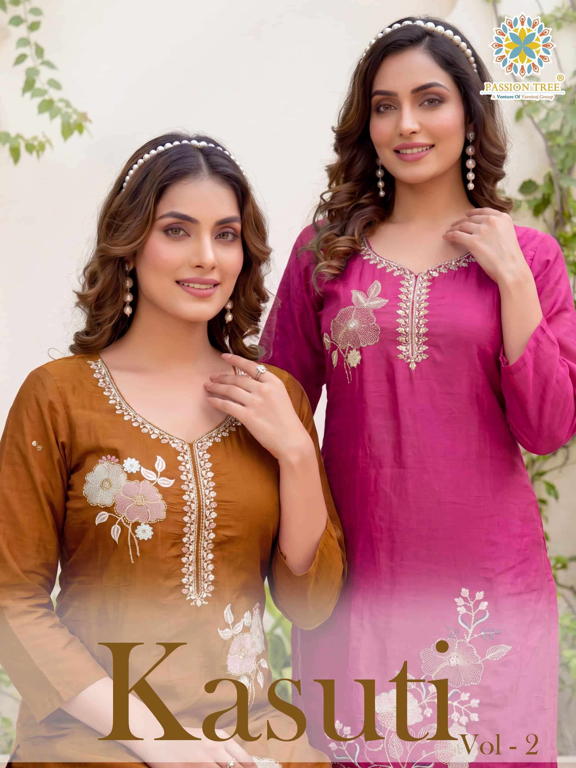 Passion Tree Kasuti Vol 2 Readymade Kurti With Bottom Dupatta Wholesale Catalogue