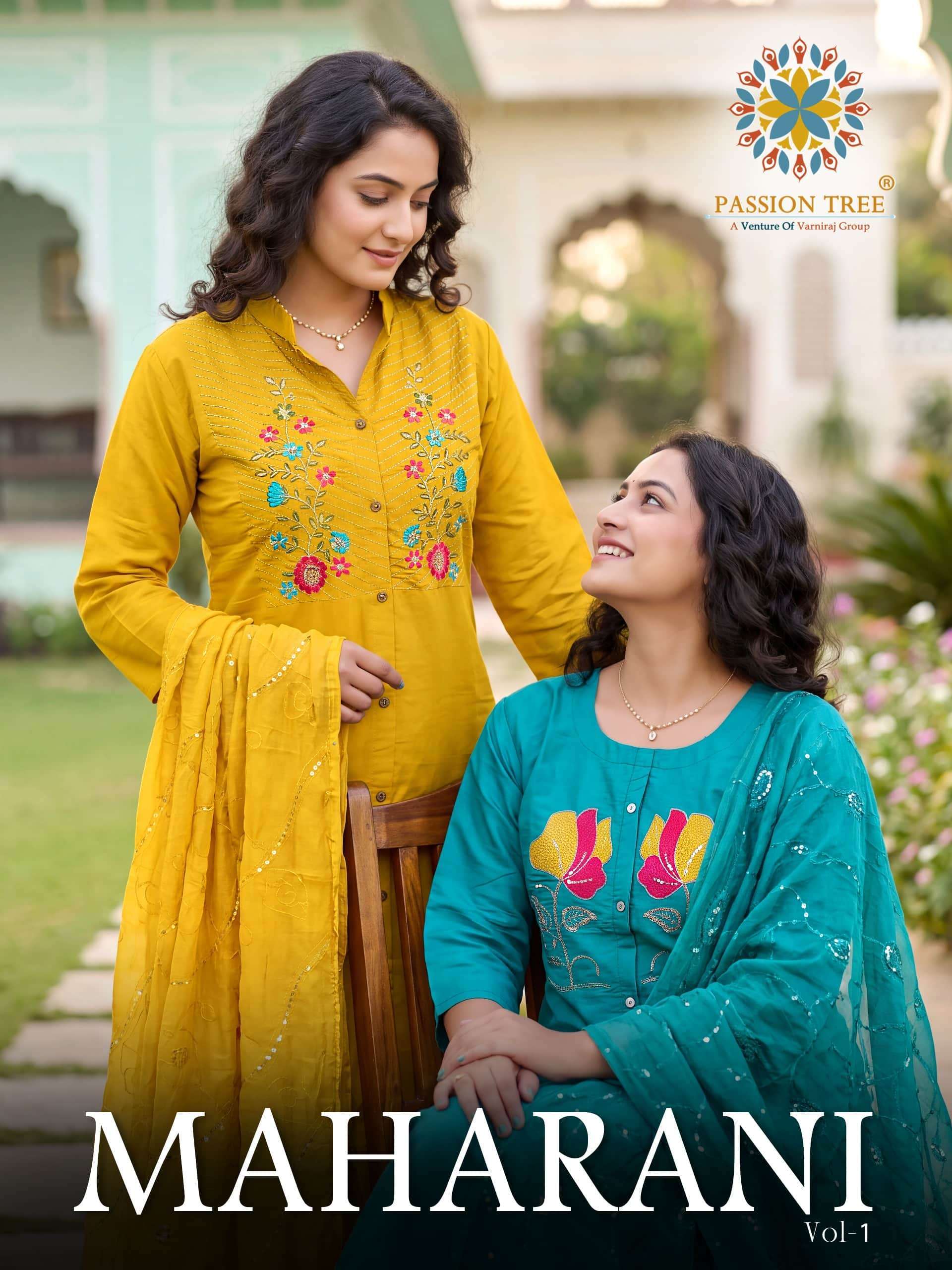 Passion Tree Maharani Vol 1 Gadwal Silk Coding Sequence Work Kurti Pant Dupatta Wholesale