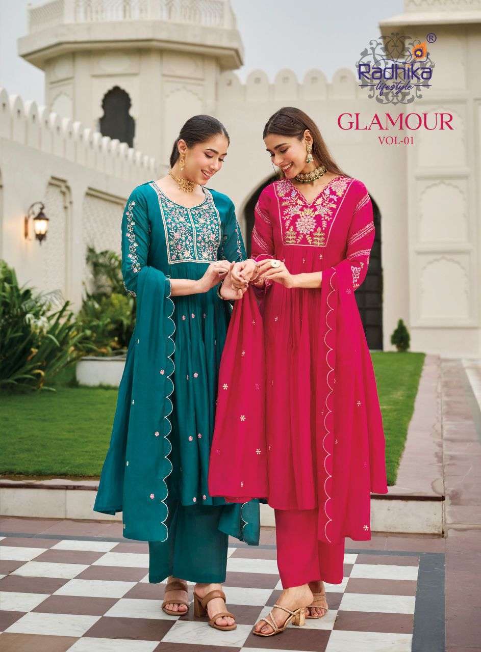 Radhika Lifestyle Glamour Vol 1 Mal Chanderi Readymade Designer Salwar Kameez Catalogue Wholesale Collection