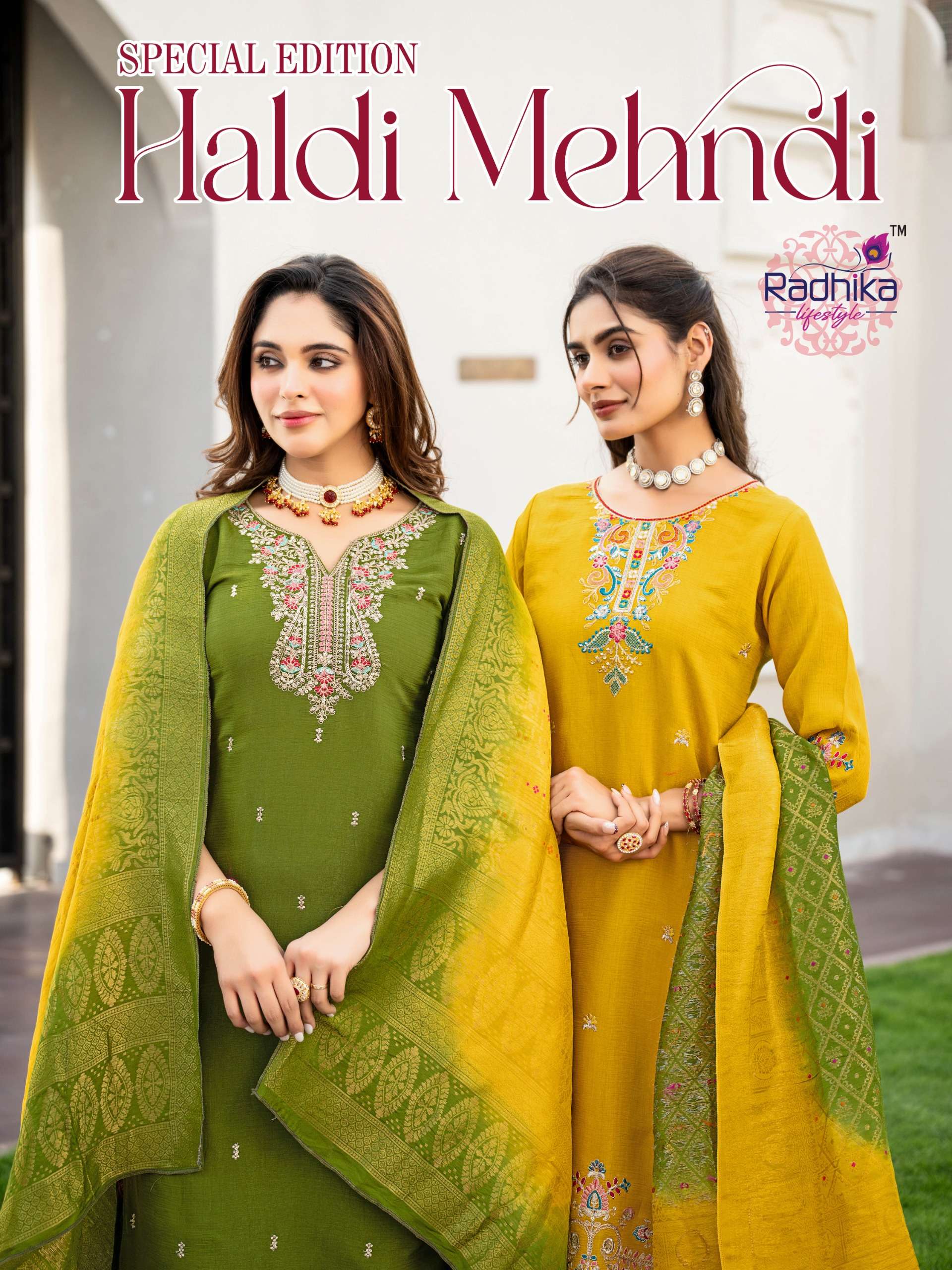 Radhika Lifestyle Haldi Mehndi Vol 1 Readymade 3 Pcs Collection Wholesale Catalogue
