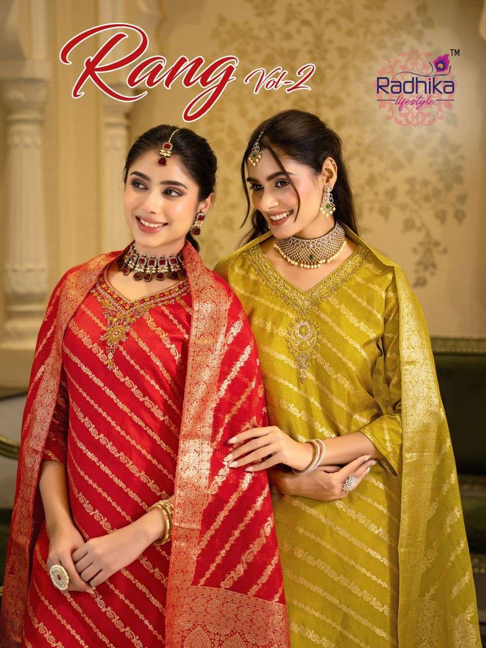 Radhika Lifestyle Rang Vol-2 Dola Silk Jacquard Readymade Kurti Pant Dupatta Collection Wholesale Catalogue Original Maajisa Fashion Surat