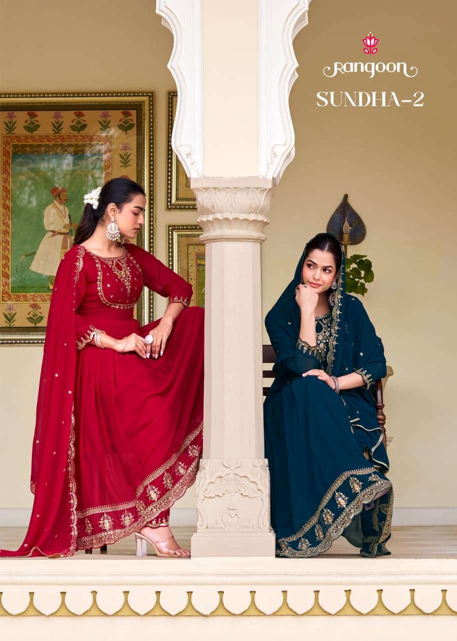 rangoon sundha vol 2 10461 to 10464 georgette fancy khatli hand mirror work anarkali style full stitched readymade 3 piece suit catalogue wholesale collection