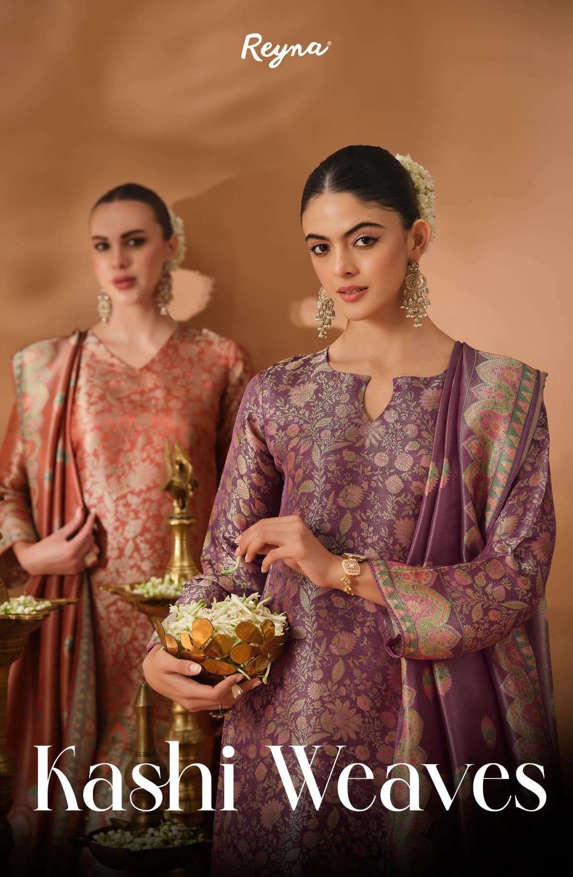 Reyna Kashi Weaves Kanjivaram Silk Designer Dress Material Wholesale @ 2895 - 3 Pcs Set