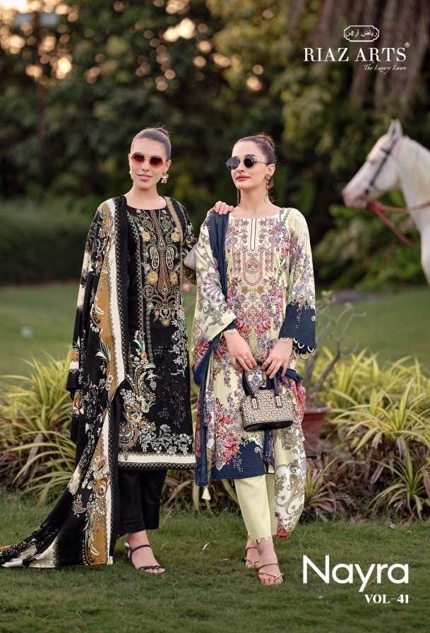 Riaz Arts Nayra Vol 41 Pure Cotton Digital Print With Heavy Self Embroidery Dress Material Wholesale @ 575 - 8 Pcs Set