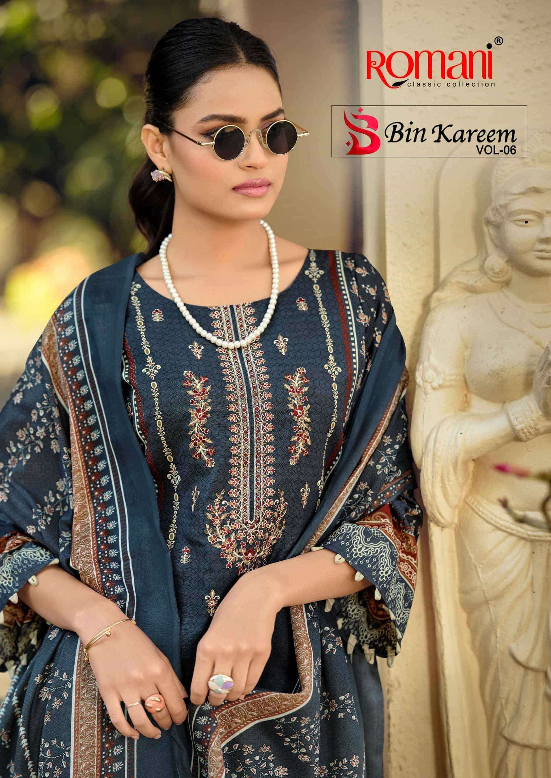 ROMANI BIN KAREEM VOL 6 SOFT COTTON PRINT EMBROIDERY SUIT WHOLESALER
