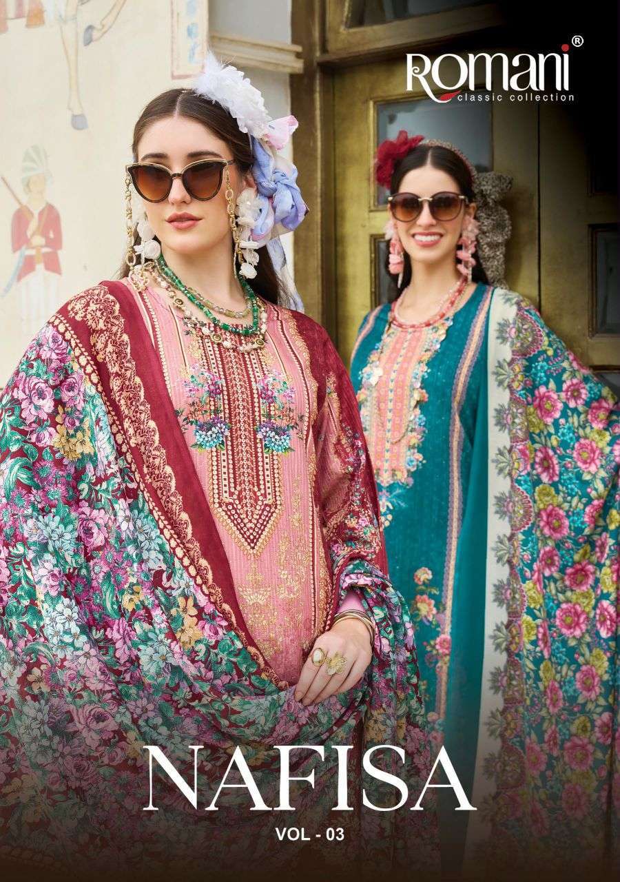 Romani Nafisa Vol 3 Soft Cotton Dress Material Wholesale Catalogue