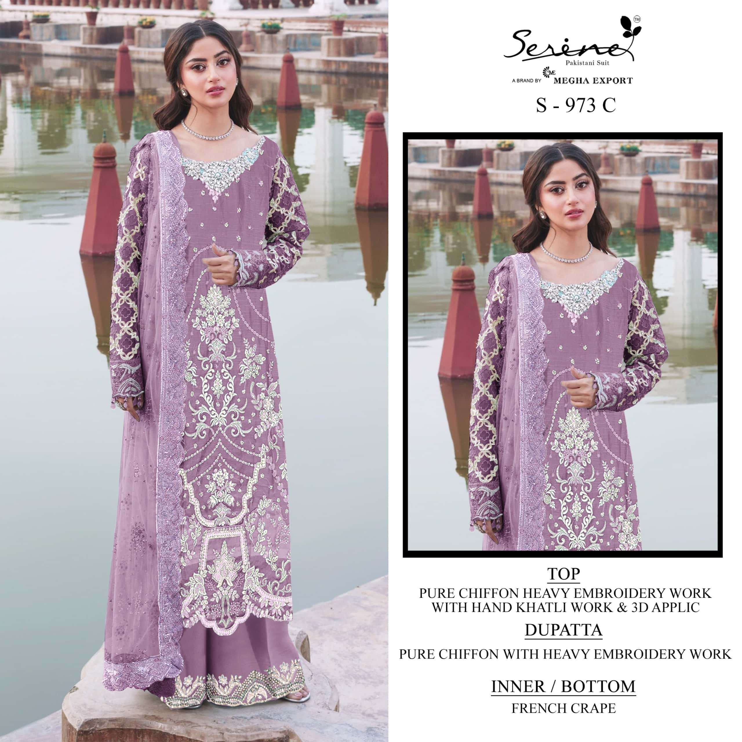 SERENE S 973 CRYSTAL CHIFFON PAKISTANI SALWER KAMEEZ BEST RATE DEALER 