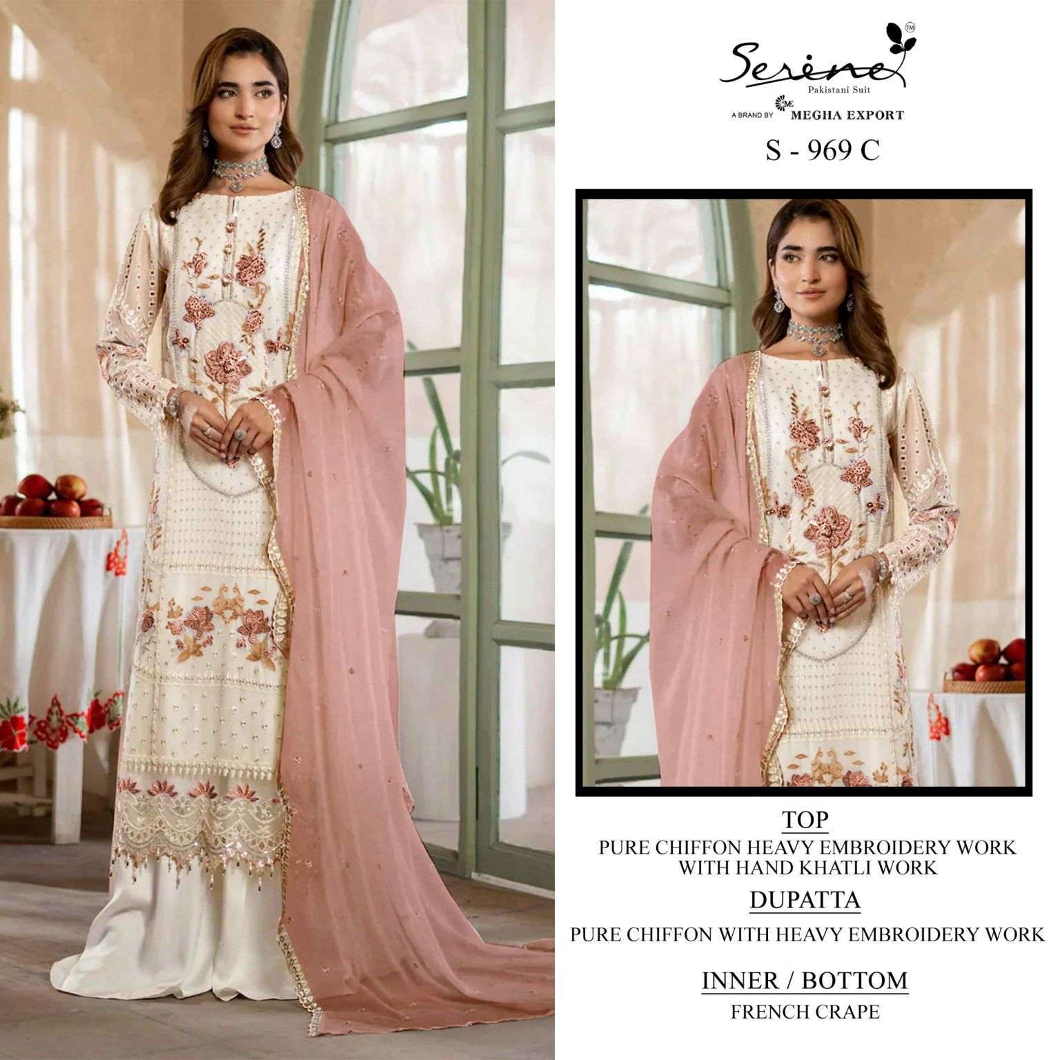 SERINE S 969 PURE CHIFFON SILK EMBROIDERED SALWER KAMEEZ BEST RATE DEALER 2026