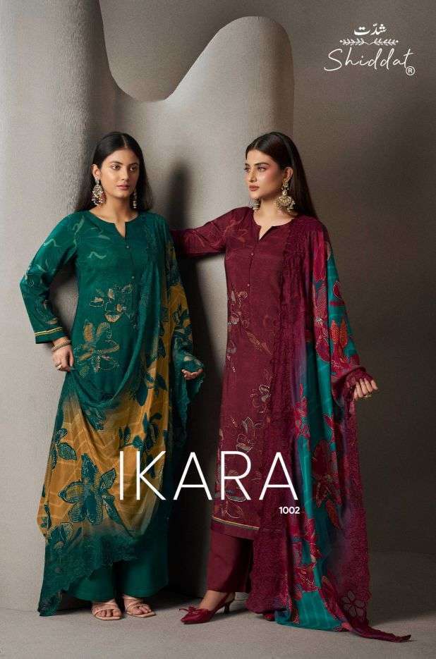Shiddat Ikara 1002 Muslin Salwar Suit Wholesale - 4 Pcs Set - Rate 1090