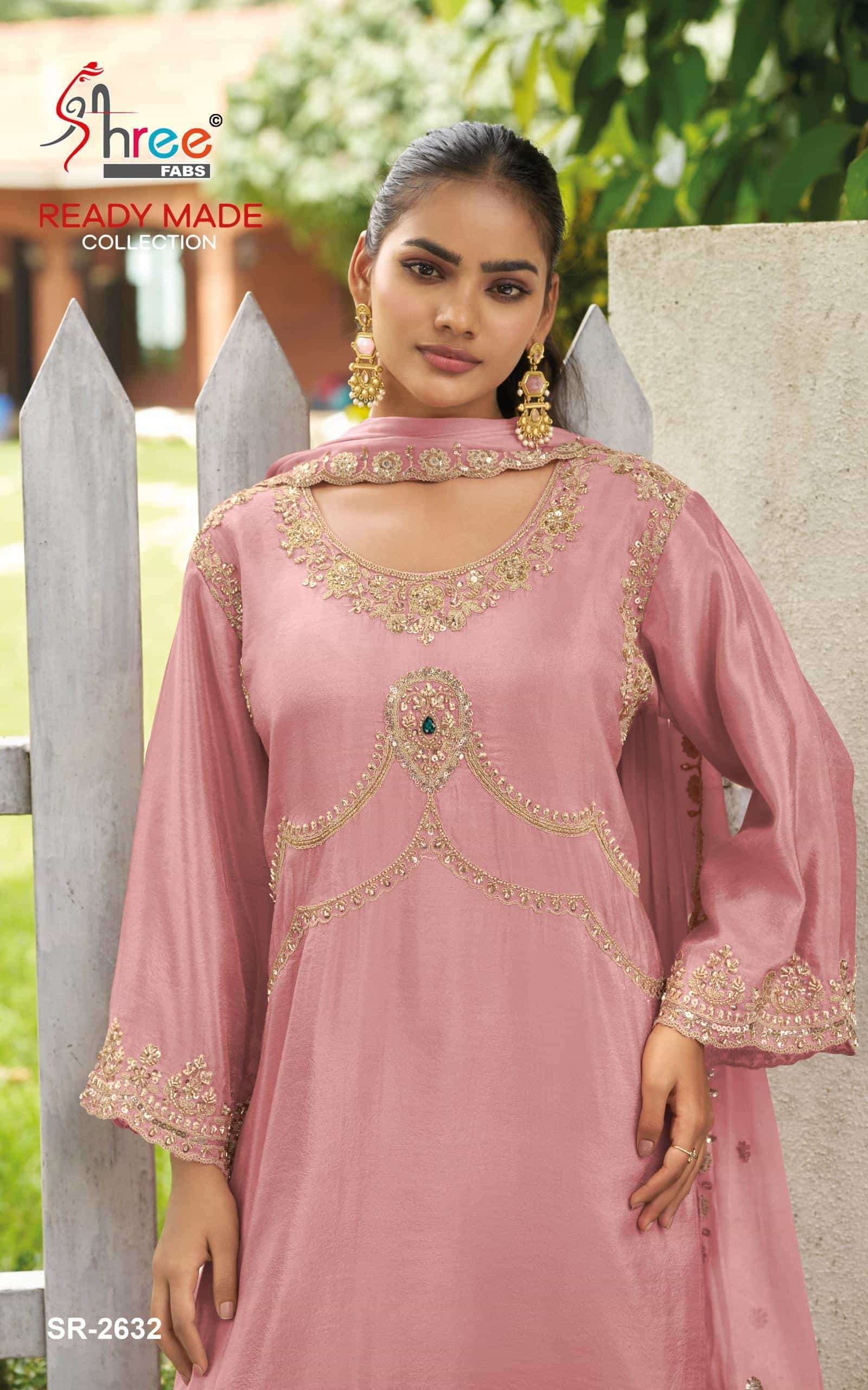 SHREE FAB 2632 COLORS VISCOSE TISSUE FANCY EMBROIDERED WORK SALWER KAMEEZ BEST RATE DEALER 