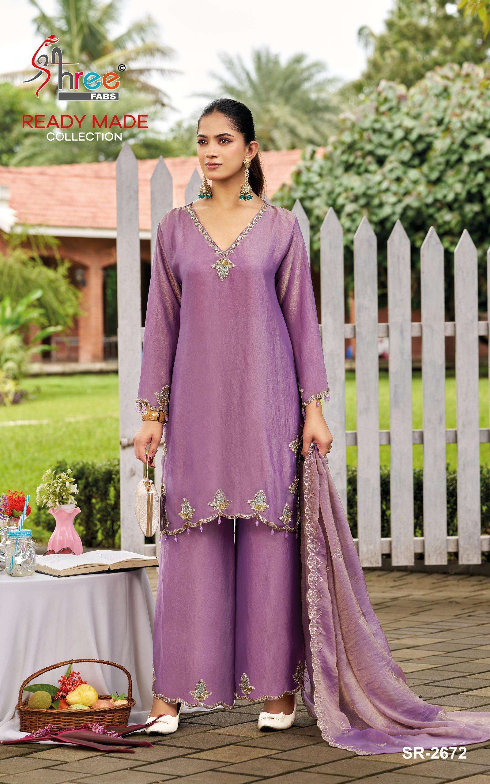 SHREE FAB 2672 COLORS VISCOSE FANCY WORK READYMADE 3 PIECE SET DEALER 