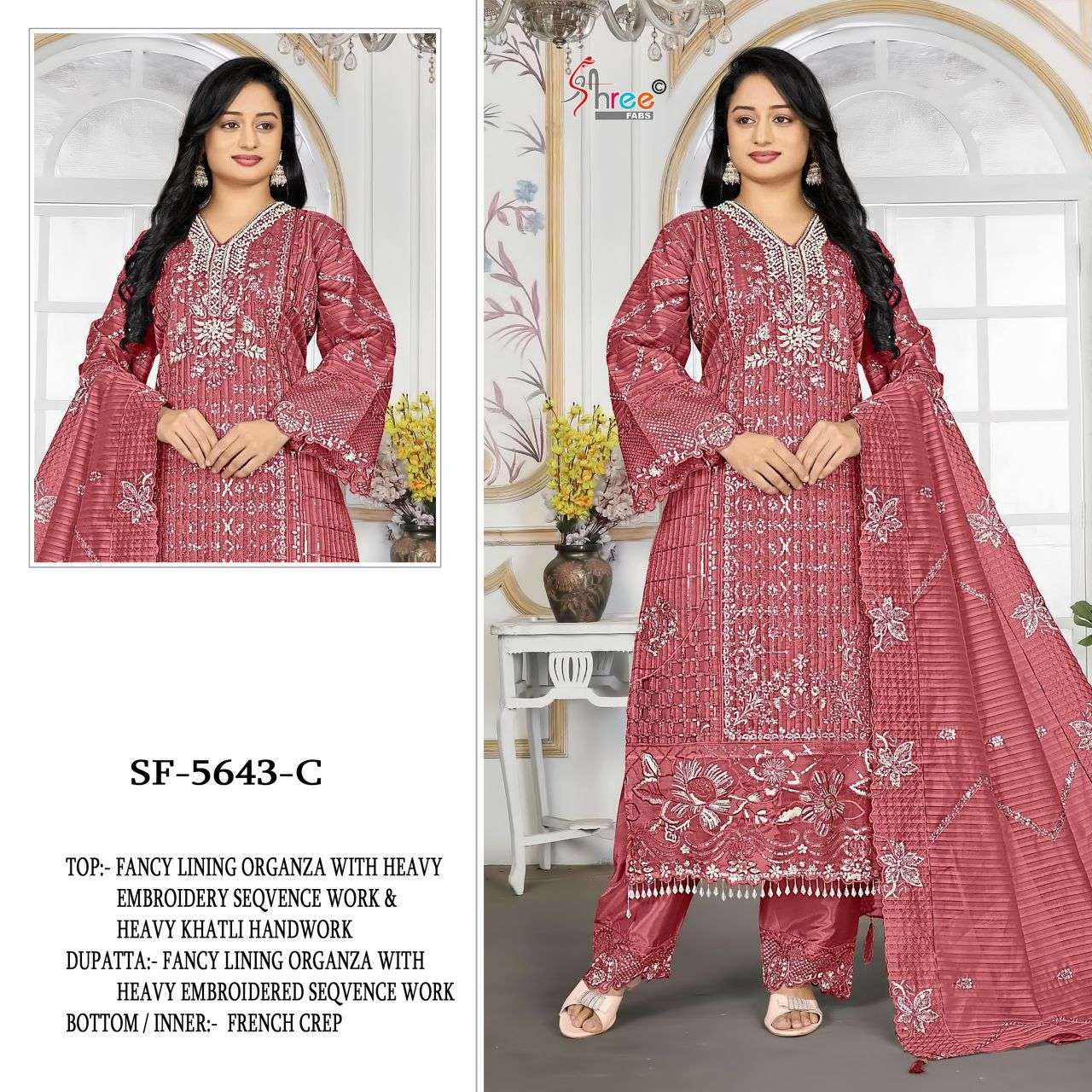 Shree Fab 5643 Organza Embroidery Suit Wholesale Catalogue
