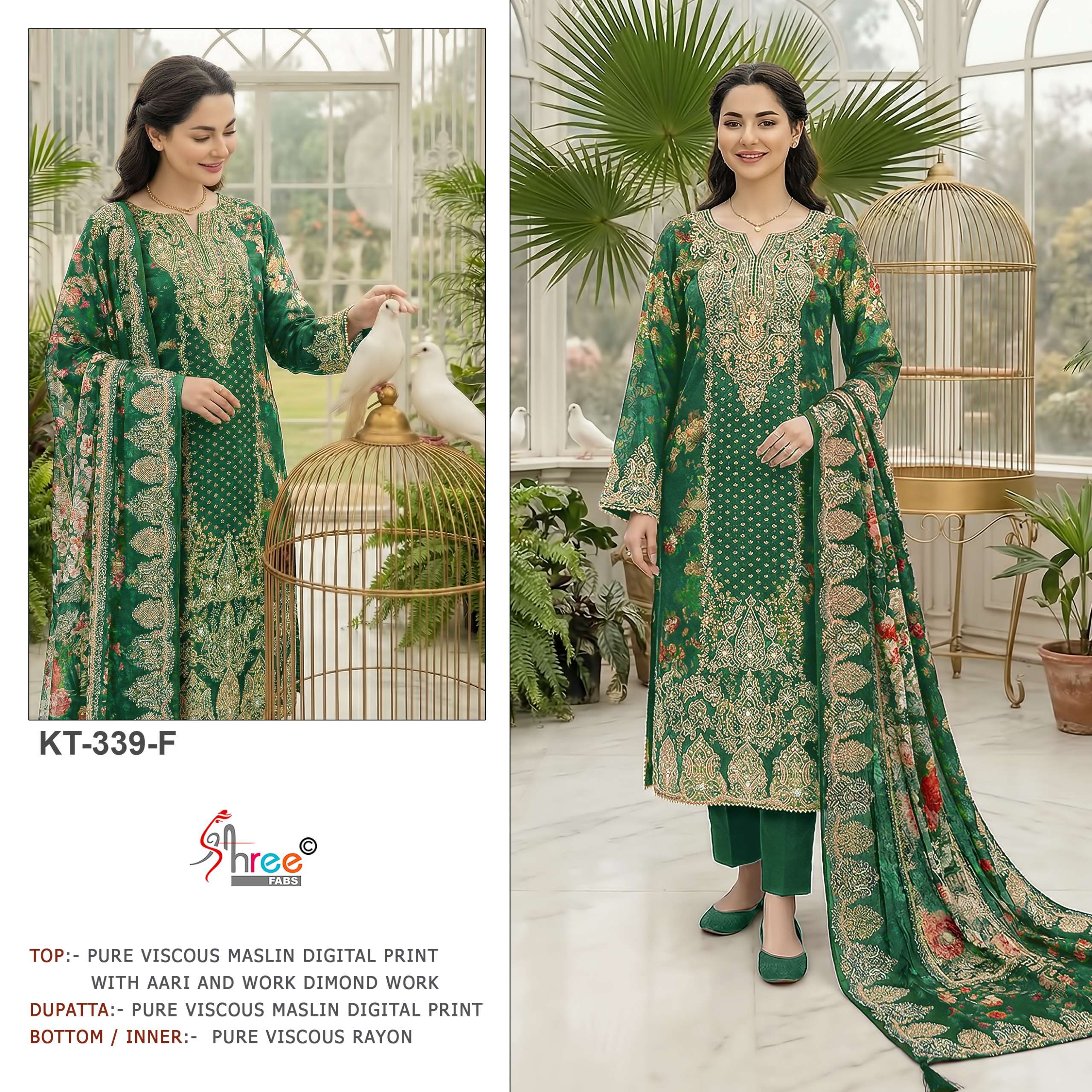 Shree Fab KT-339 Def Viscose Muslin Embroidery Pakistani Suit Wholesale Catalogue
