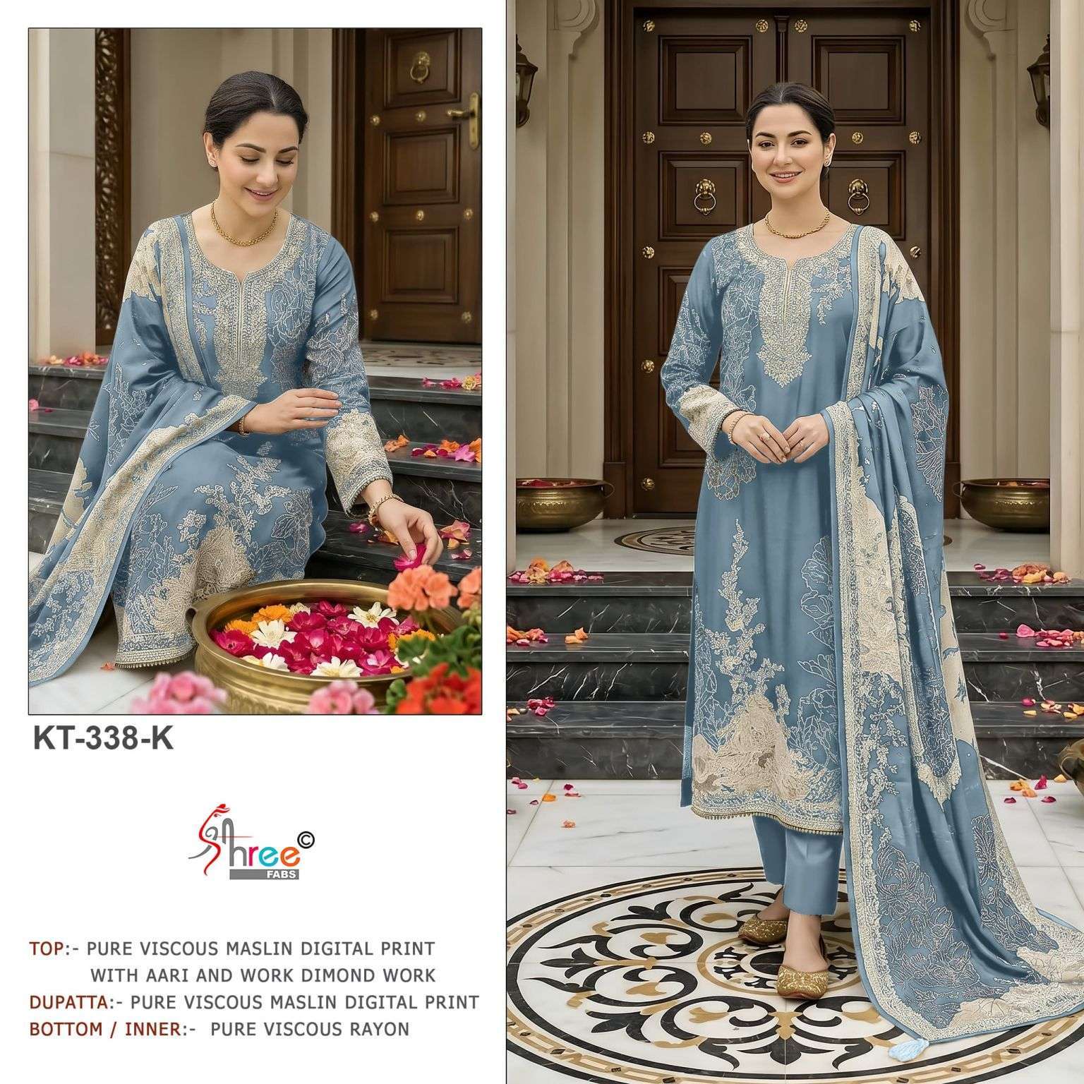 Shree Fabs 338 Color Viscose Muslin Designer Pakistani Suits Collection Wholesale Catalogue Original Maajisa Fashion Surat