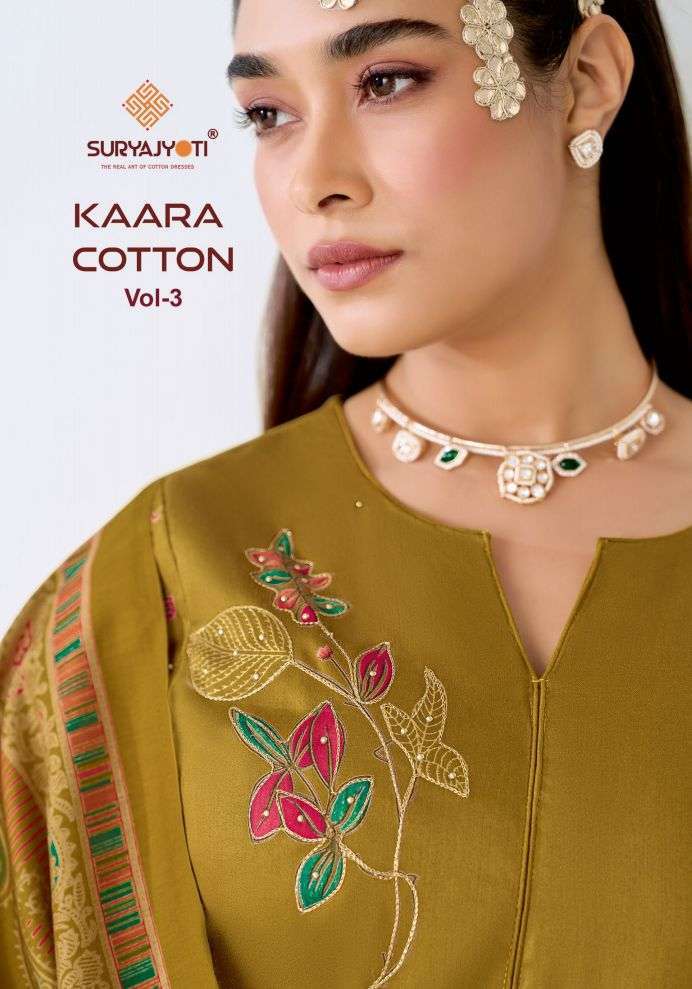 SURYAJYOTI KAARA COTTON VOL 3 3001 TO 3006 JAM SATIN SALWER KAMEEZ BEST RATE 