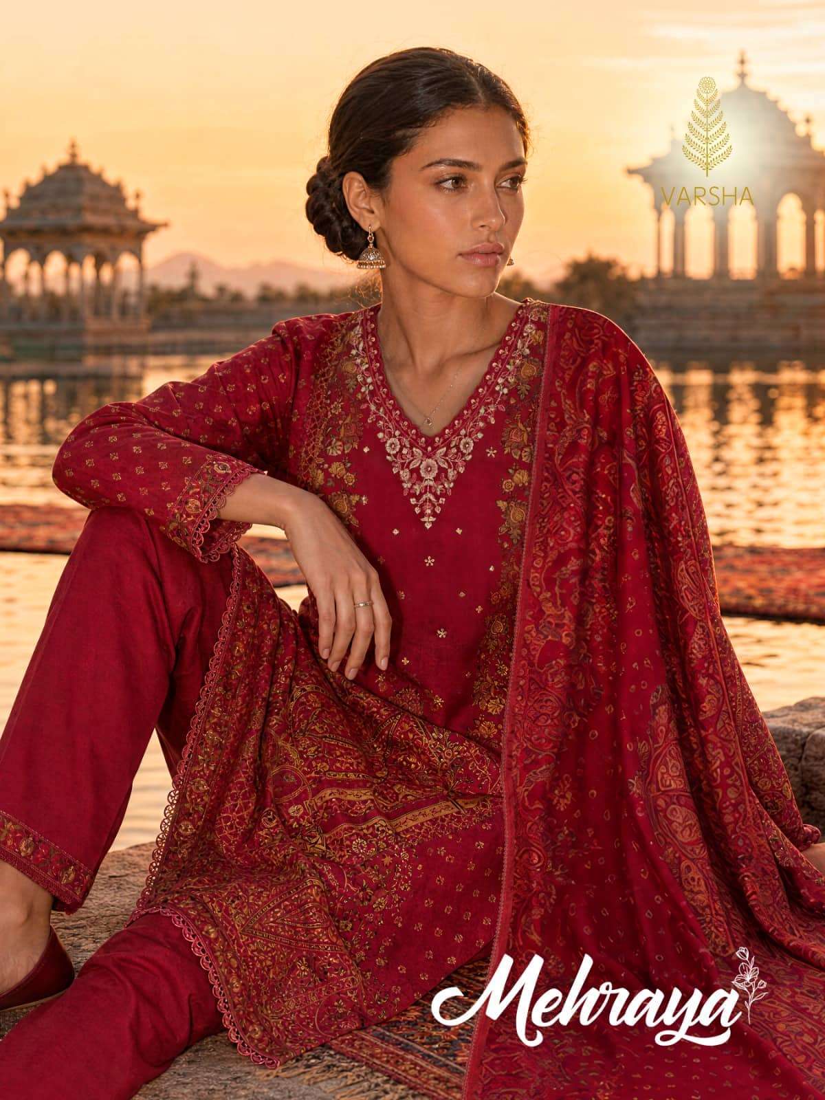 Varsha Fashion Mehraya - Viscose Muslin Digital Print Embroidered Suit - 5 Pcs Wholesale