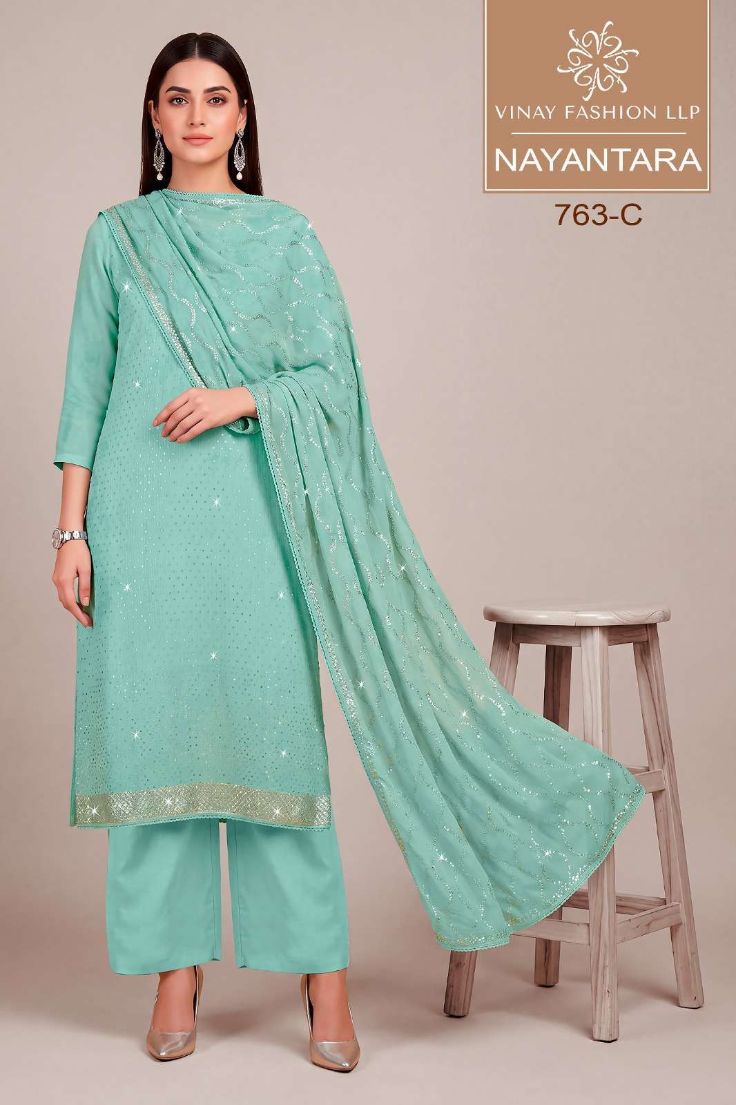 VINAY FASHION NAYANTARA SATIN CHIFFON FANCY WORK SALWER KAMEEZ BEST RATE DEALER 