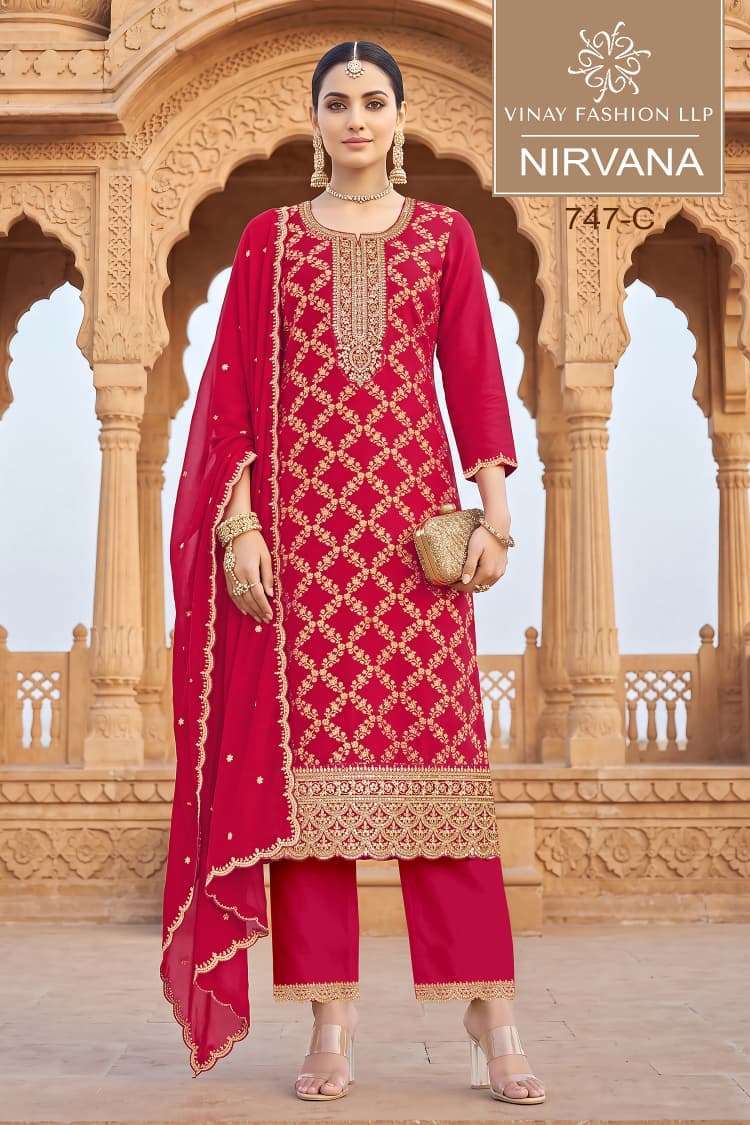 Vinay Fashion Nirvana Chinon Jacquard Suit Wholesale Catalogue