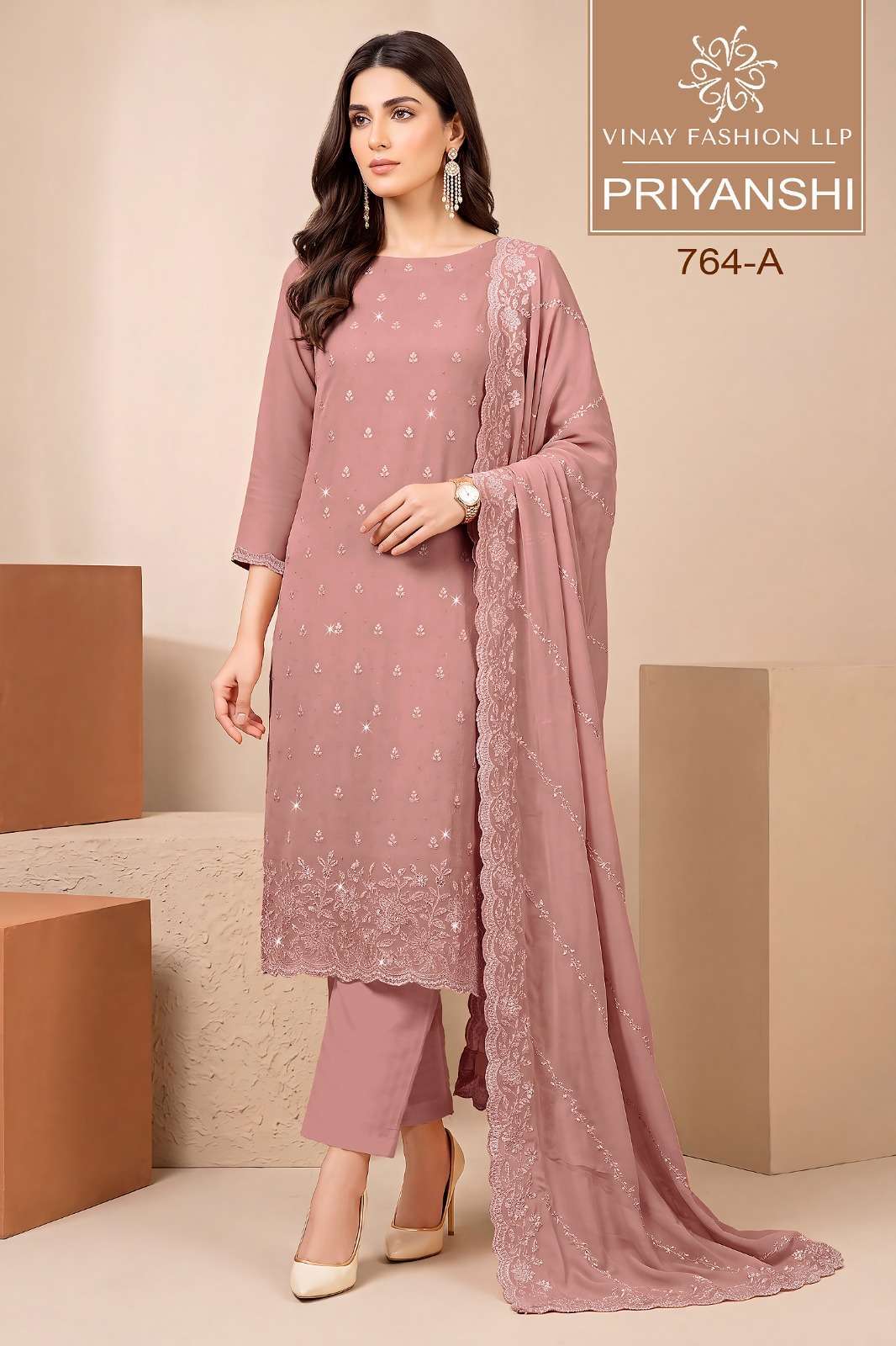 VINAY FASHION PRIYANSHI GEORGETTE EMBROIDERED SUIT WHOLESALER BEST RATE 